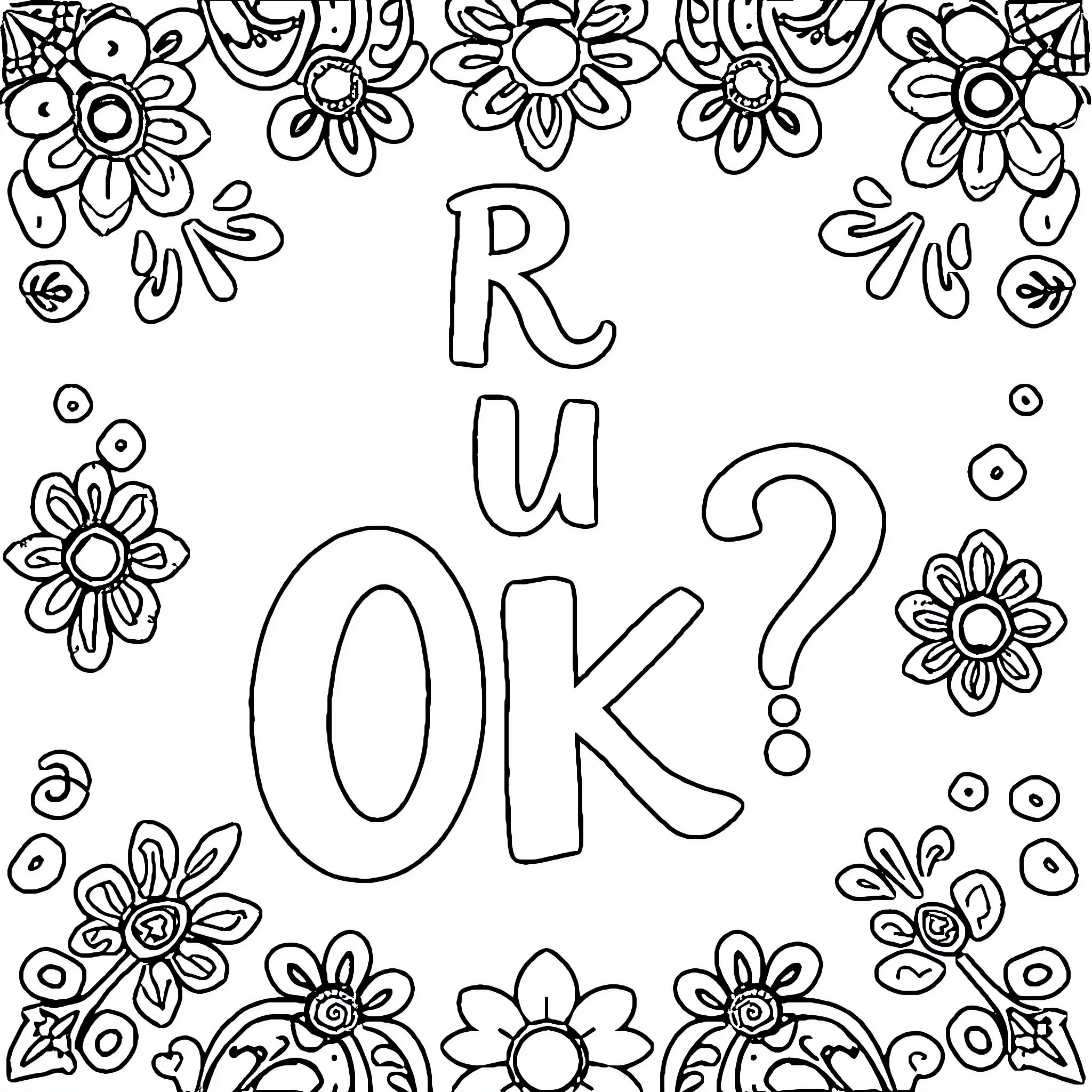 Mindfulness: Floral Patterns and Contemplative Expressions Coloring Page (free black-and-white line drawing printable PDF for all, from beginners to advanced learners, including children, teens, adults, and seniors)