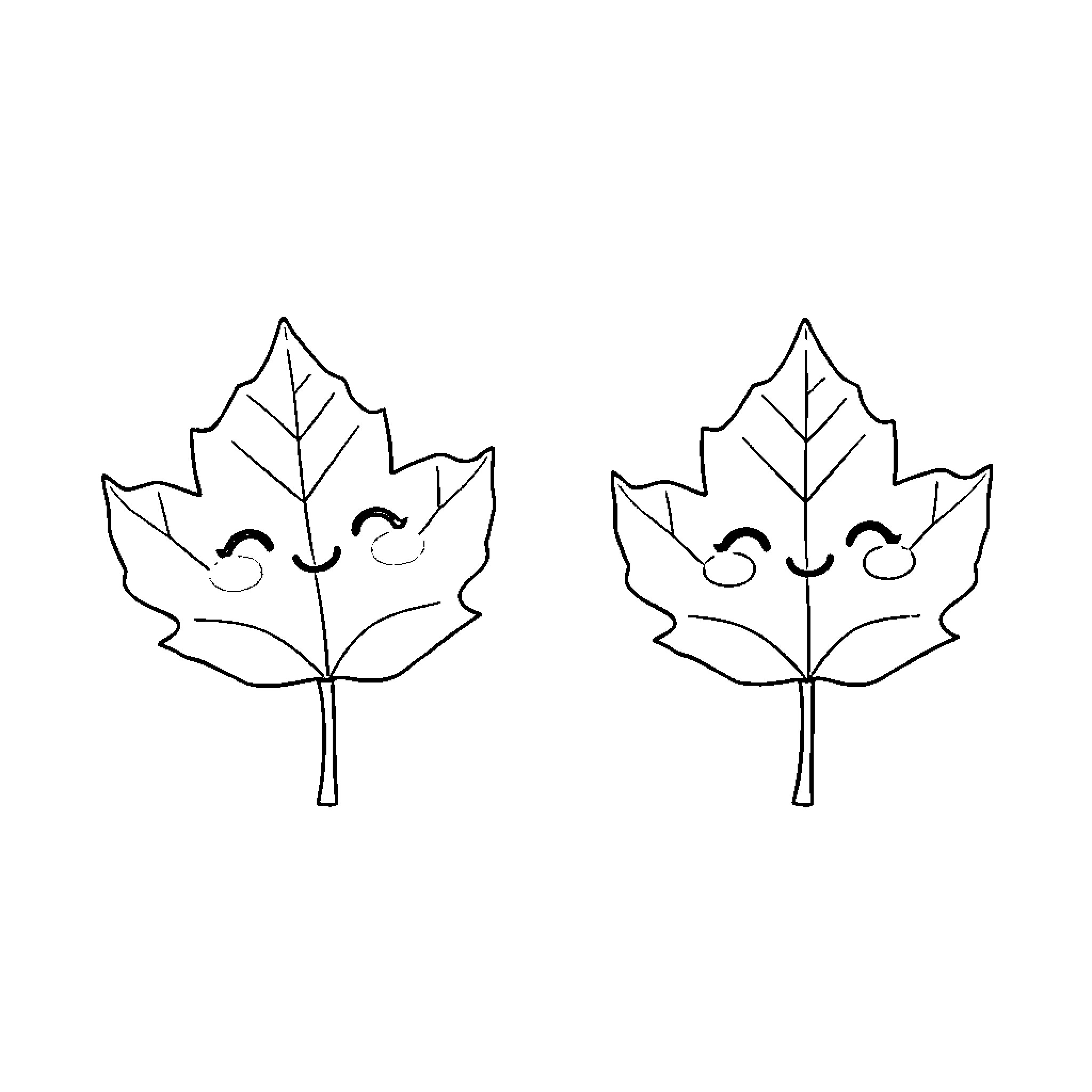 Leaf characters expressing emotions Coloring Page (free black-and-white line drawing printable PDF for all, from beginners to advanced learners, including children, teens, adults, and seniors)