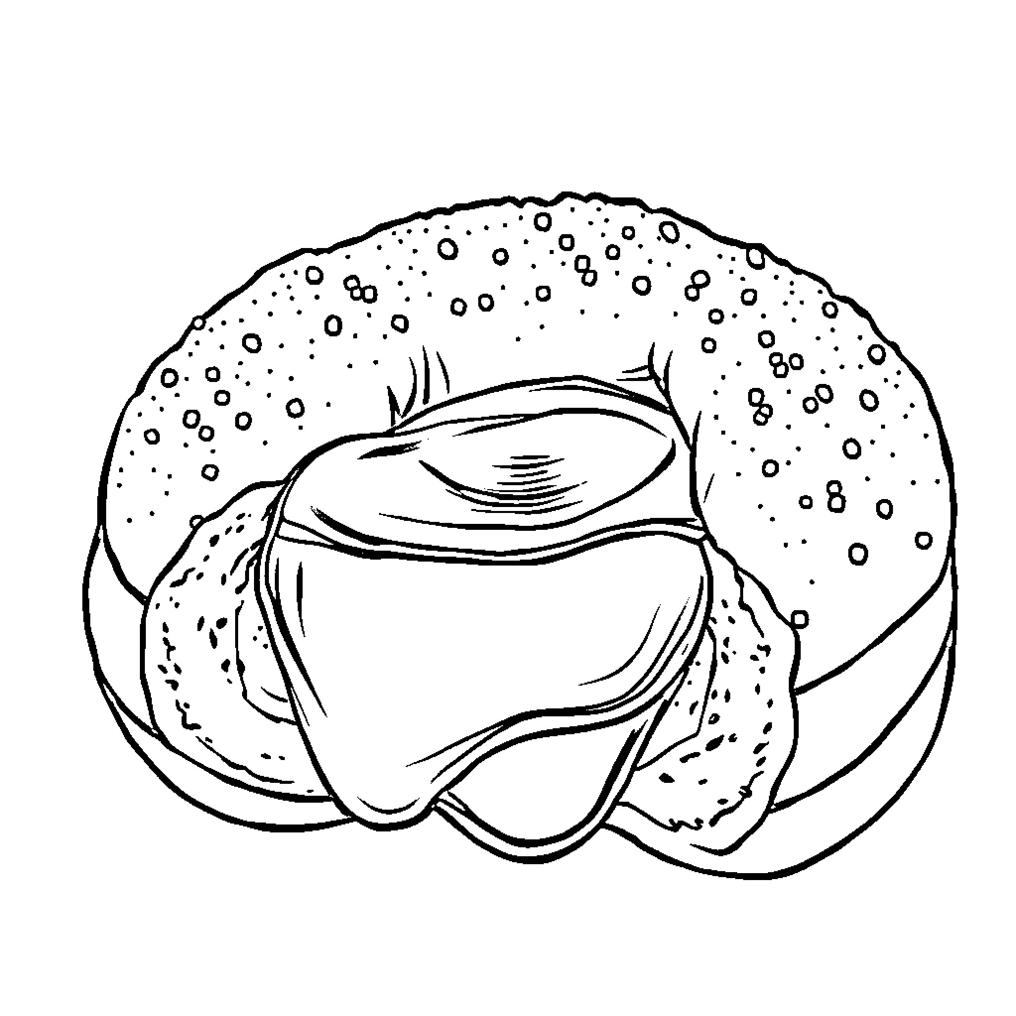 Doughnut with a playful goldfish Coloring Page (free black-and-white line drawing printable PDF for all, from beginners to advanced learners, including children, teens, adults, and seniors)