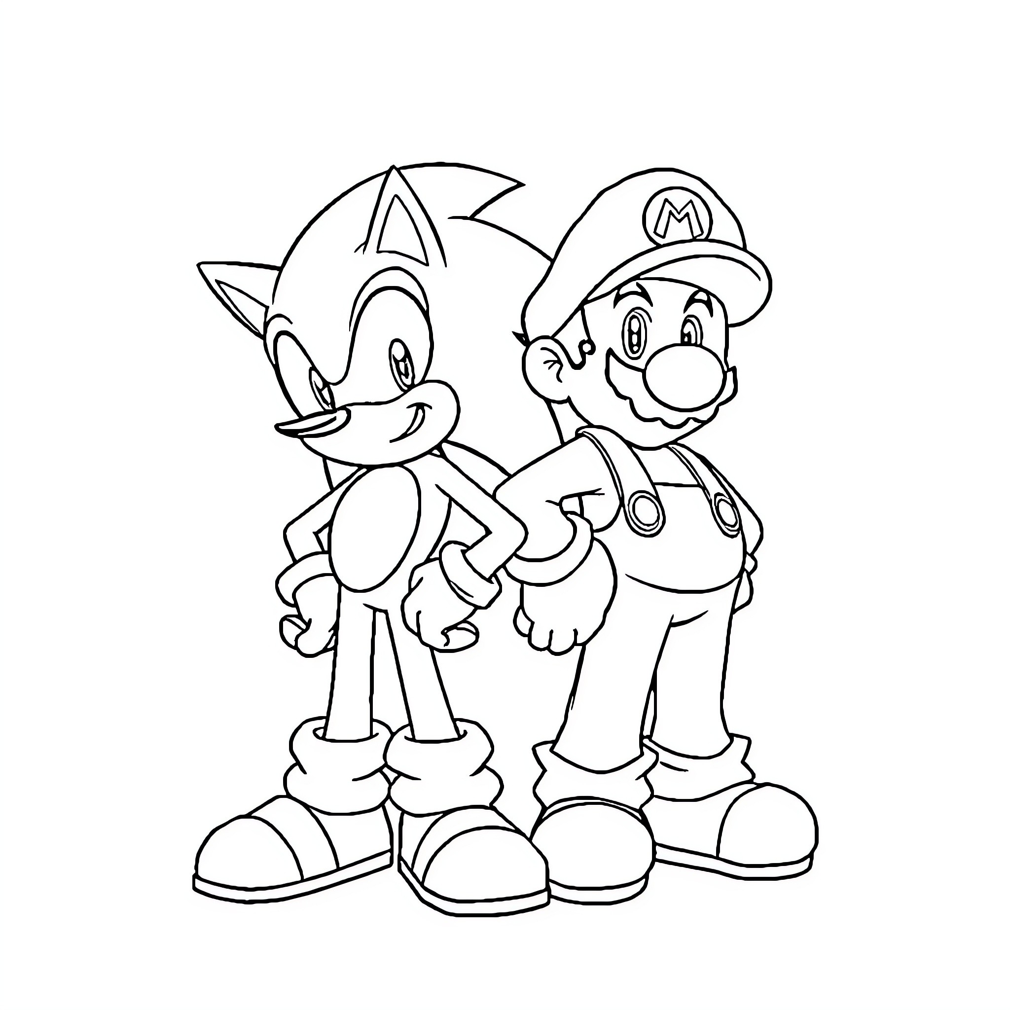 Sonic and Mario in animated adventure Coloring Page (free black-and-white line drawing printable PDF for all, from beginners to advanced learners, including children, teens, adults, and seniors)