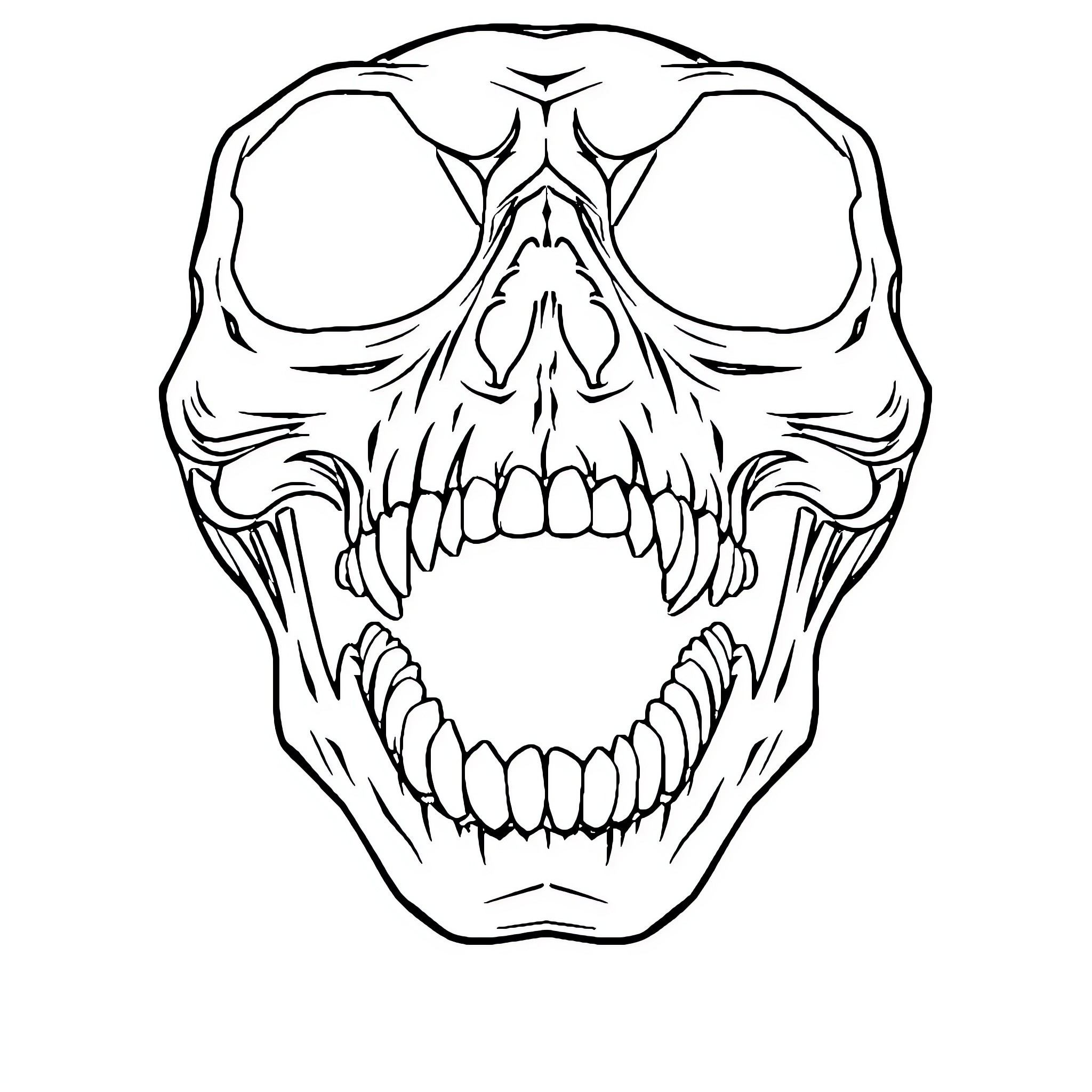 Skull with Menacing Expression Coloring Page (free black-and-white line drawing printable PDF for all, from beginners to advanced learners, including children, teens, adults, and seniors)