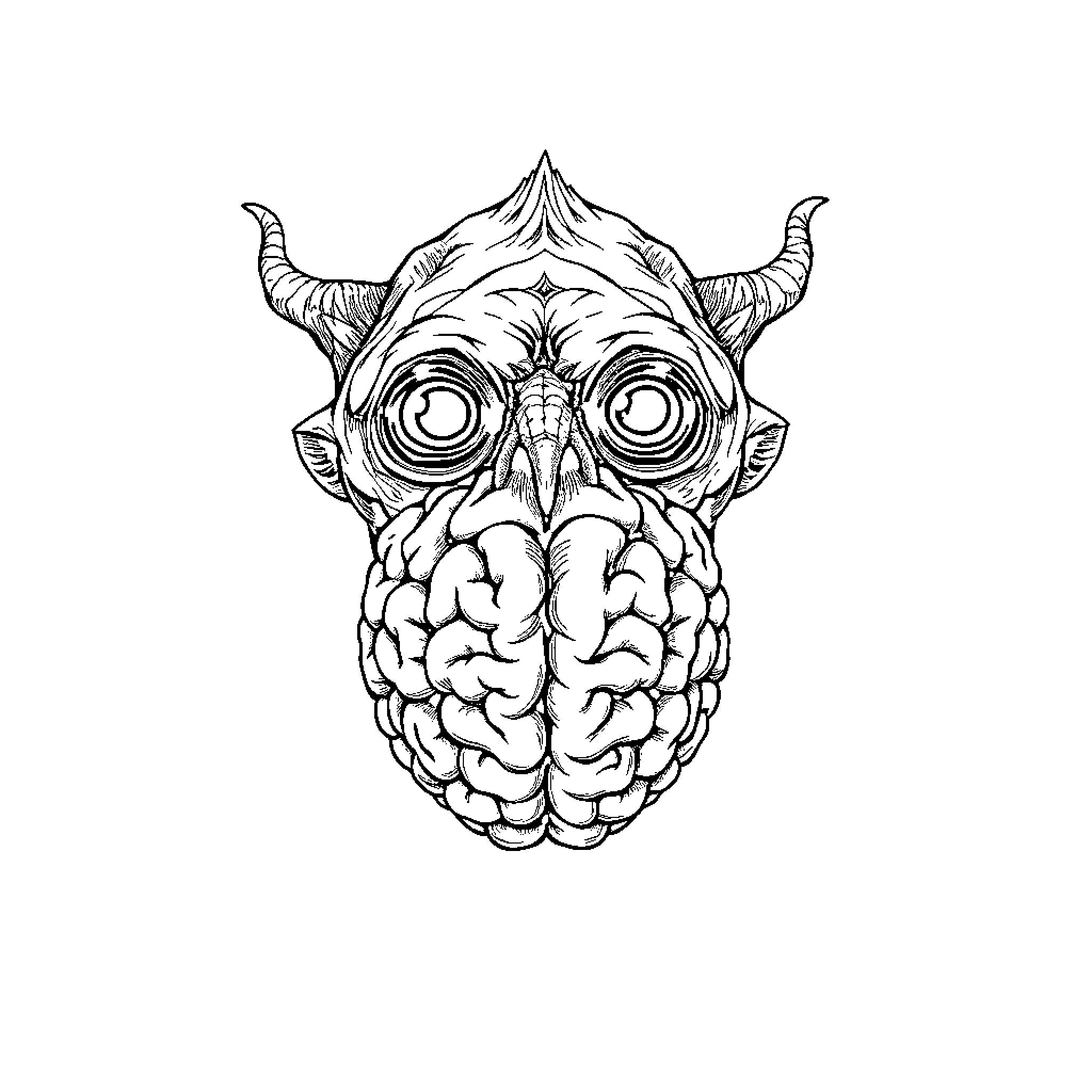 Heart of the Demonic Creature Coloring Page (free black-and-white line drawing printable PDF for all, from beginners to advanced learners, including children, teens, adults, and seniors)