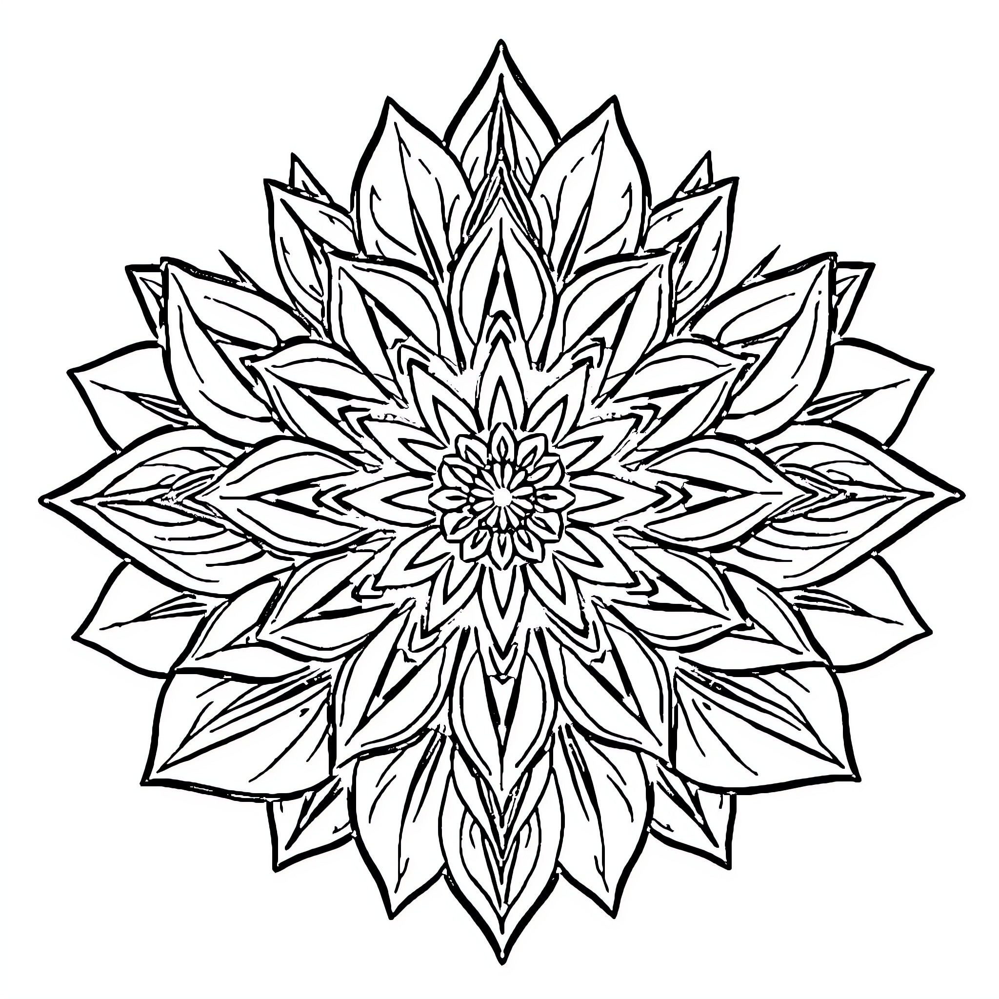 Lotus Floral Symmetrical Design Coloring Page (free black-and-white line drawing printable PDF for all, from beginners to advanced learners, including children, teens, adults, and seniors)