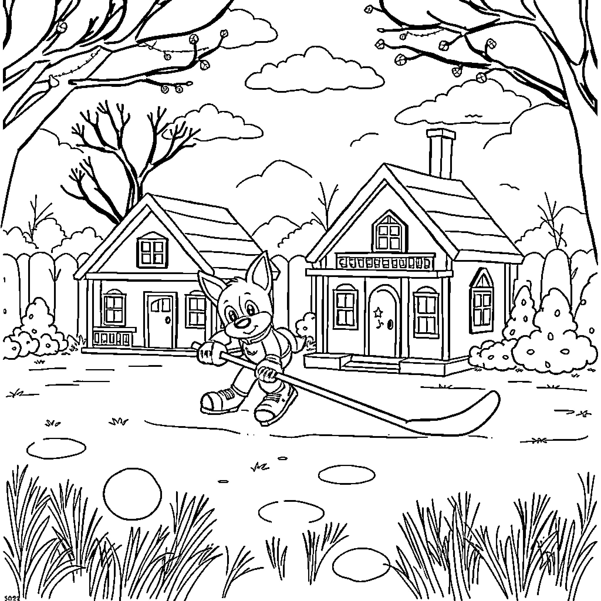 Huntrix's Winter Wonderland Adventure Coloring Page (free black-and-white line drawing printable PDF for all, from beginners to advanced learners, including children, teens, adults, and seniors)