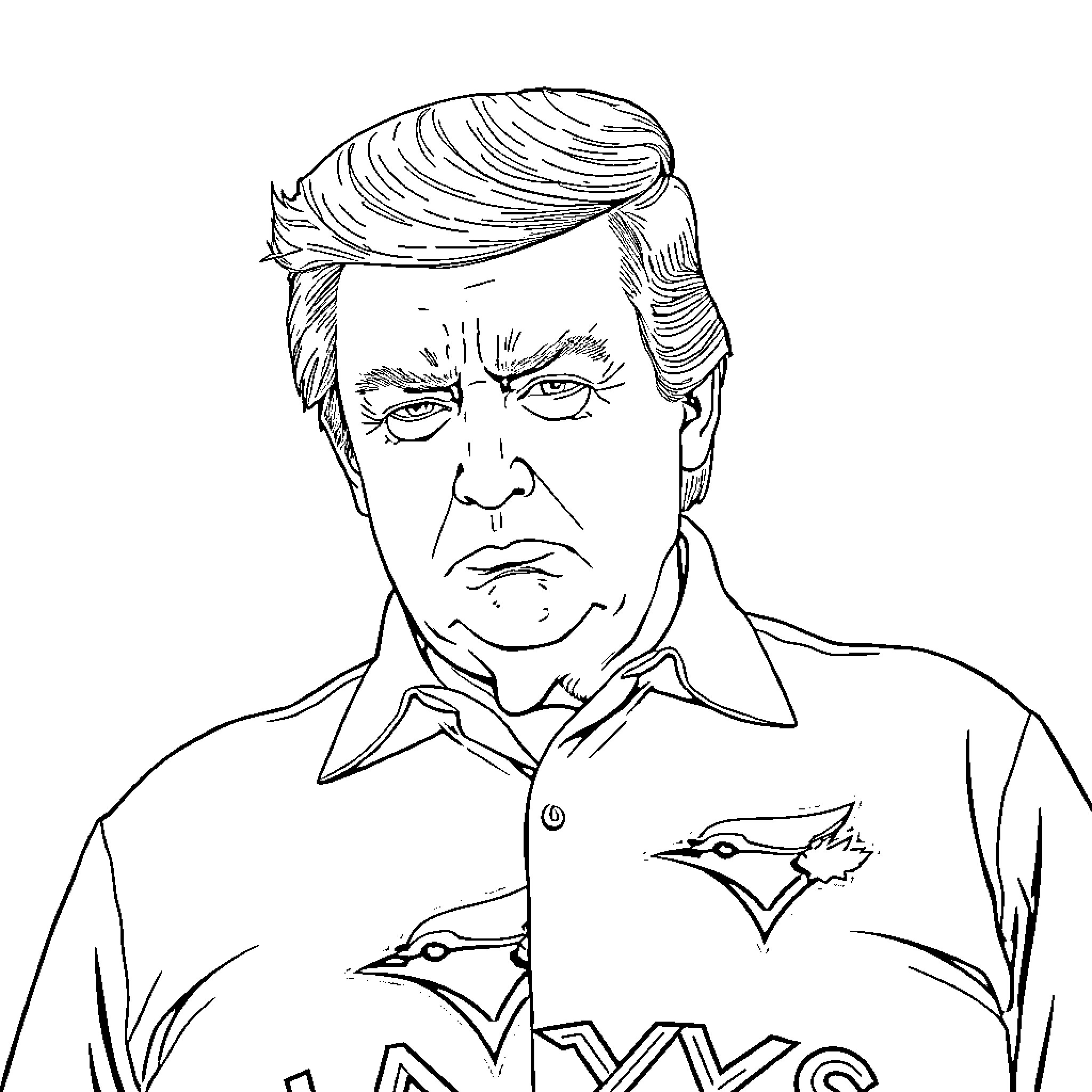 Donald Trump's Stern Expression and Formal Attire Coloring Page (free black-and-white line drawing printable PDF for all, from beginners to advanced learners, including children, teens, adults, and seniors)