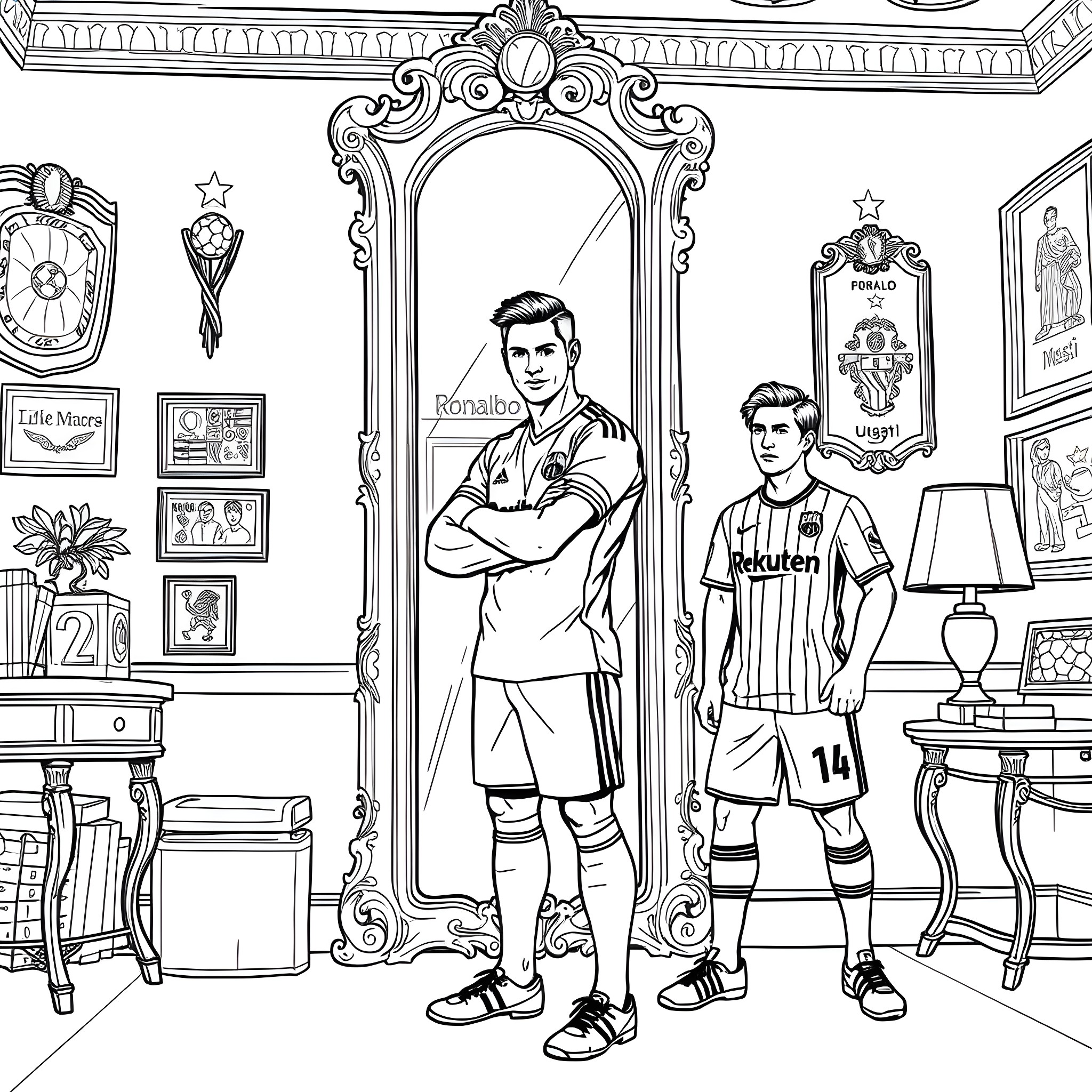 Ronaldo's Triumphant Moment in Football Glory Coloring Page (free black-and-white line drawing printable PDF for all, from beginners to advanced learners, including children, teens, adults, and seniors)