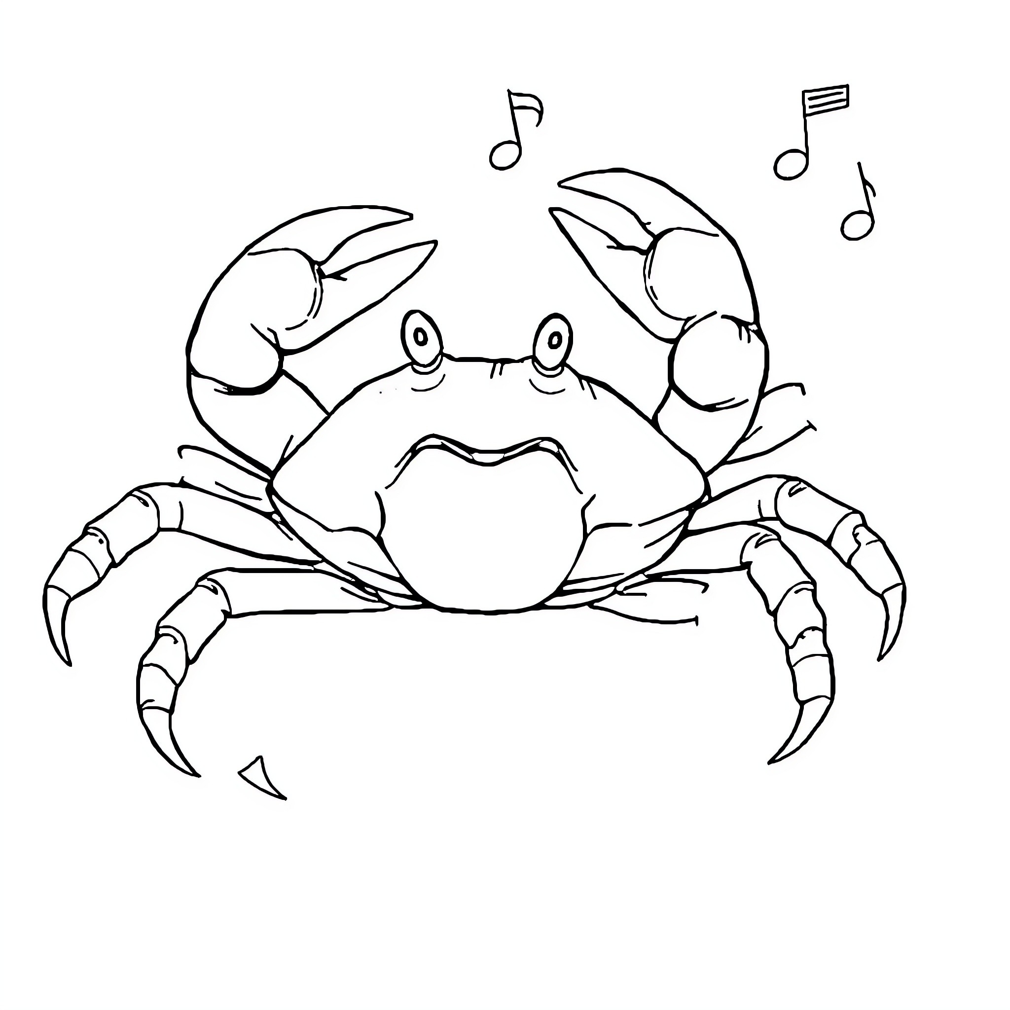 Crab dancing to musical notes Coloring Page (free black-and-white line drawing printable PDF for all, from beginners to advanced learners, including children, teens, adults, and seniors)