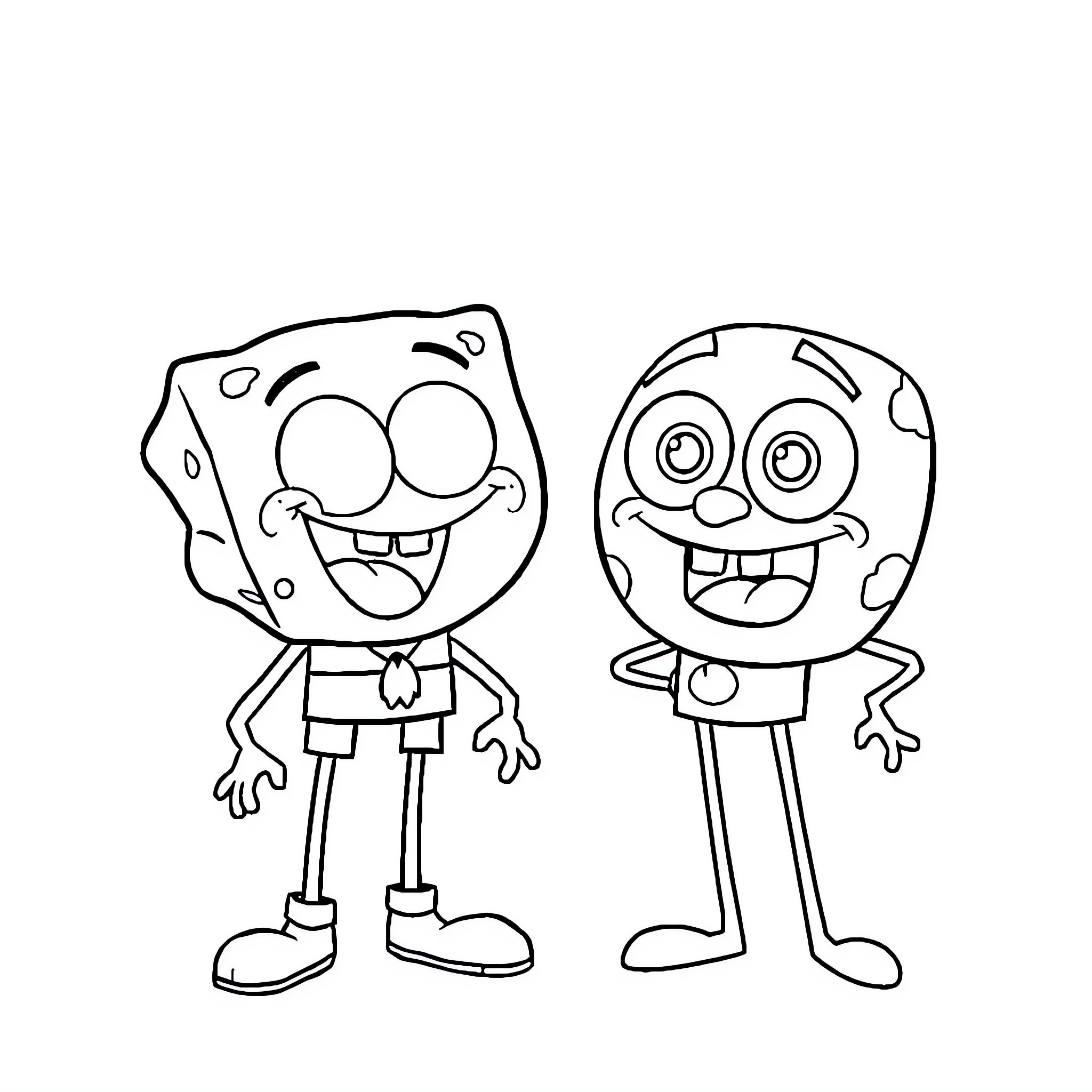 SpongeBob and Gumball in a silly pose Coloring Page (free black-and-white line drawing printable PDF for all, from beginners to advanced learners, including children, teens, adults, and seniors)