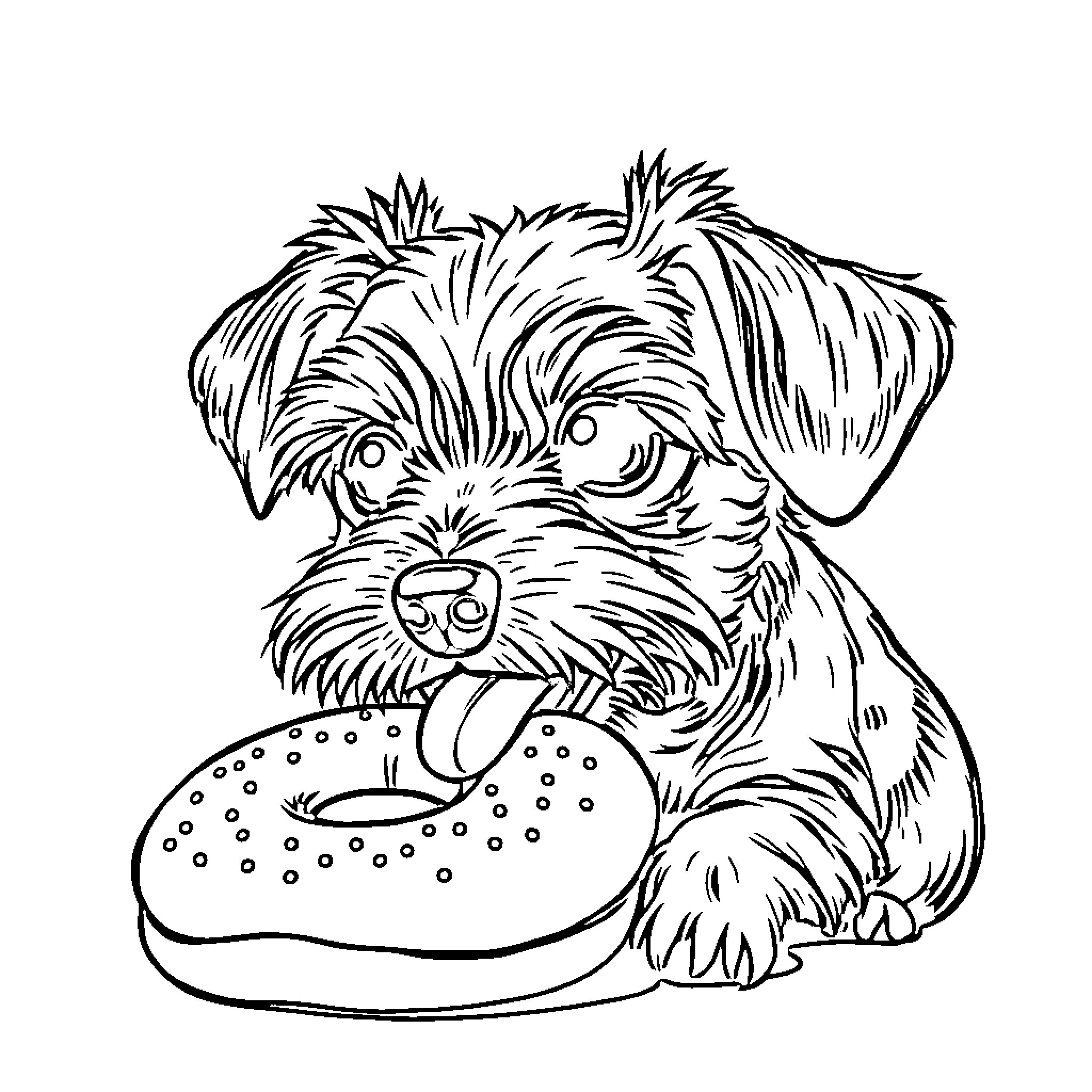 Teckel puppy enjoying a tasty treat Coloring Page (free black-and-white line drawing printable PDF for all, from beginners to advanced learners, including children, teens, adults, and seniors)