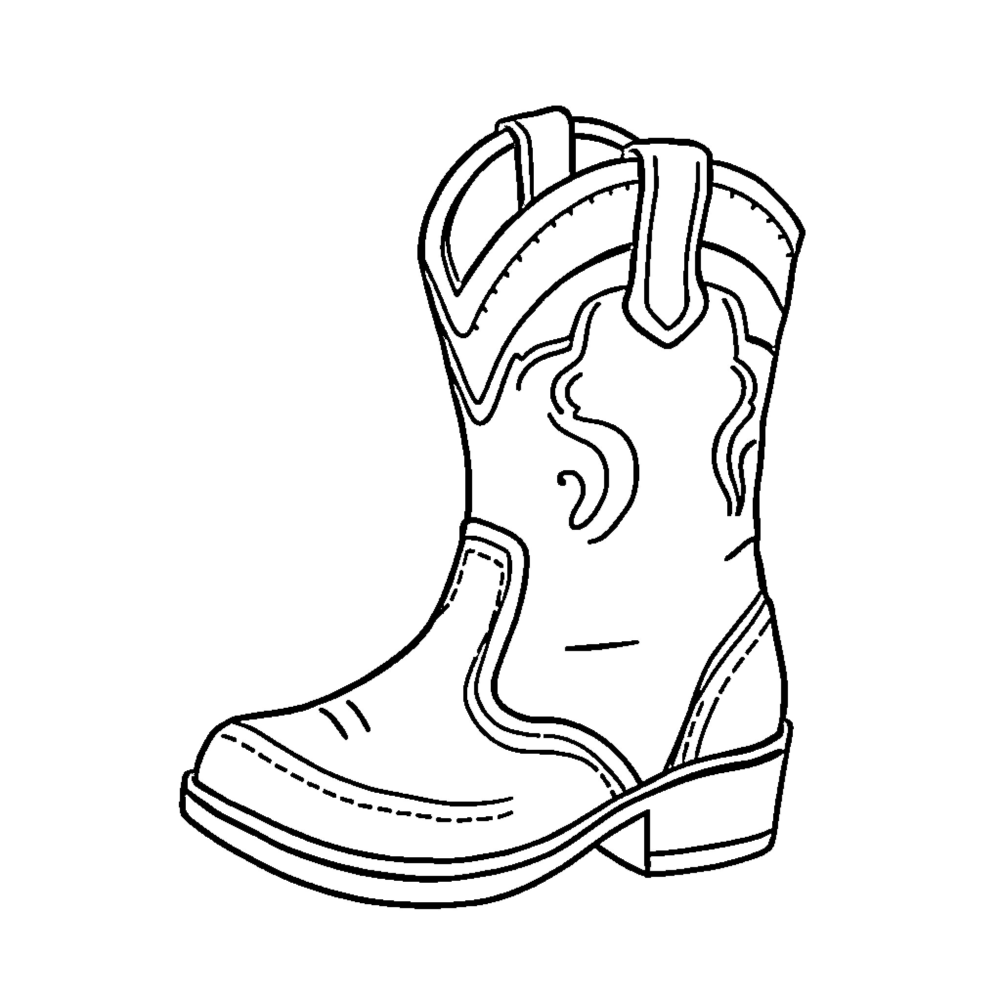Cowboy Boot with Intricate Design Coloring Page (free black-and-white line drawing printable PDF for all, from beginners to advanced learners, including children, teens, adults, and seniors)