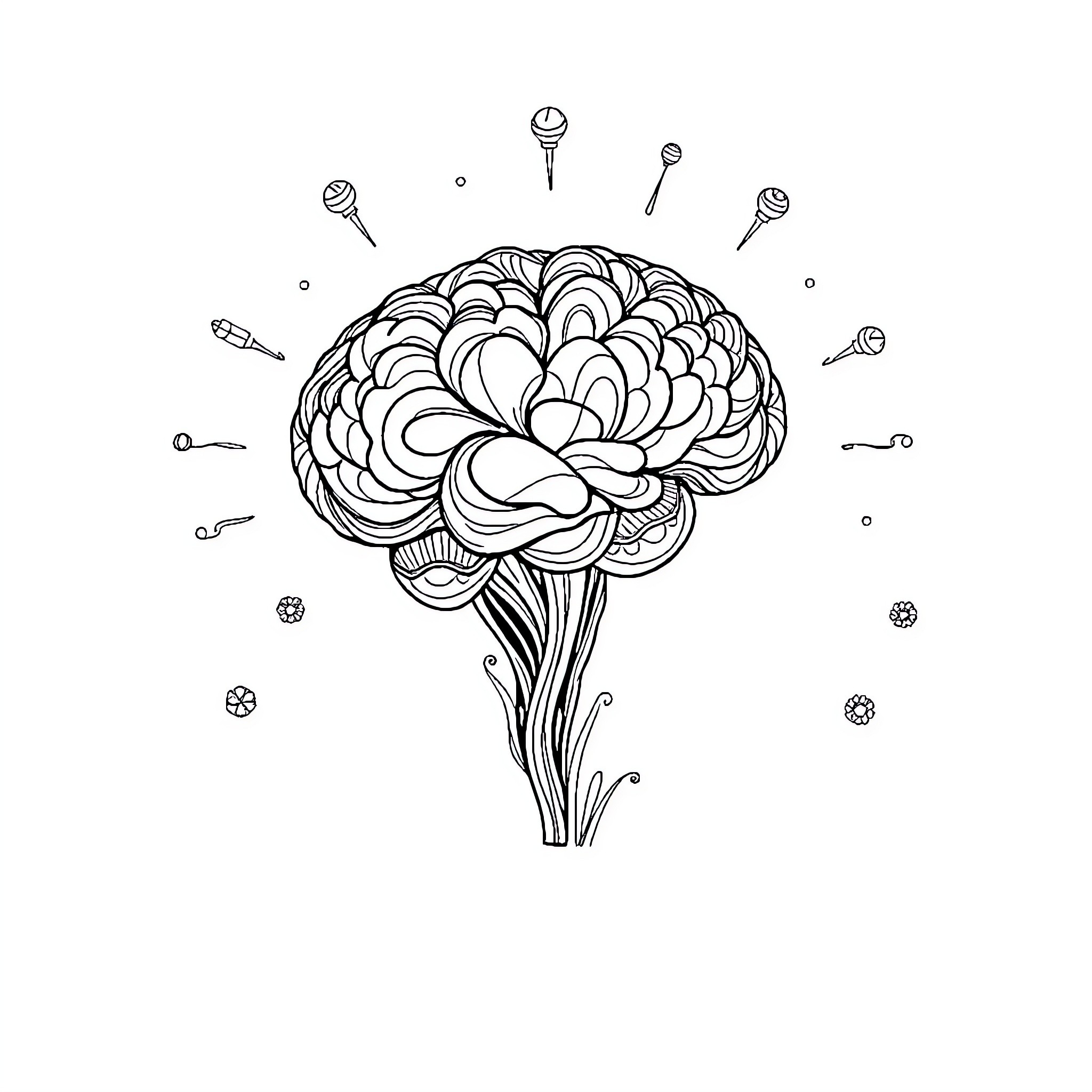 Psychology of the Creative Mind Coloring Page (free black-and-white line drawing printable PDF for all, from beginners to advanced learners, including children, teens, adults, and seniors)