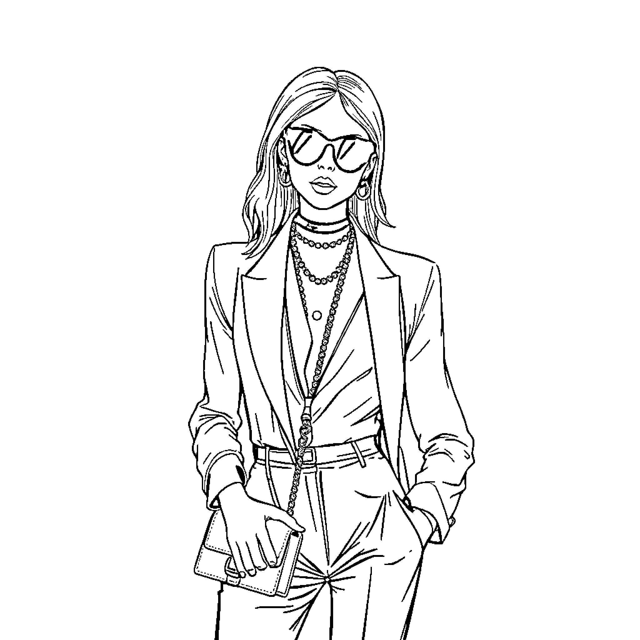 Celine Reverchon in stylish business attire Coloring Page (free black-and-white line drawing printable PDF for all, from beginners to advanced learners, including children, teens, adults, and seniors)