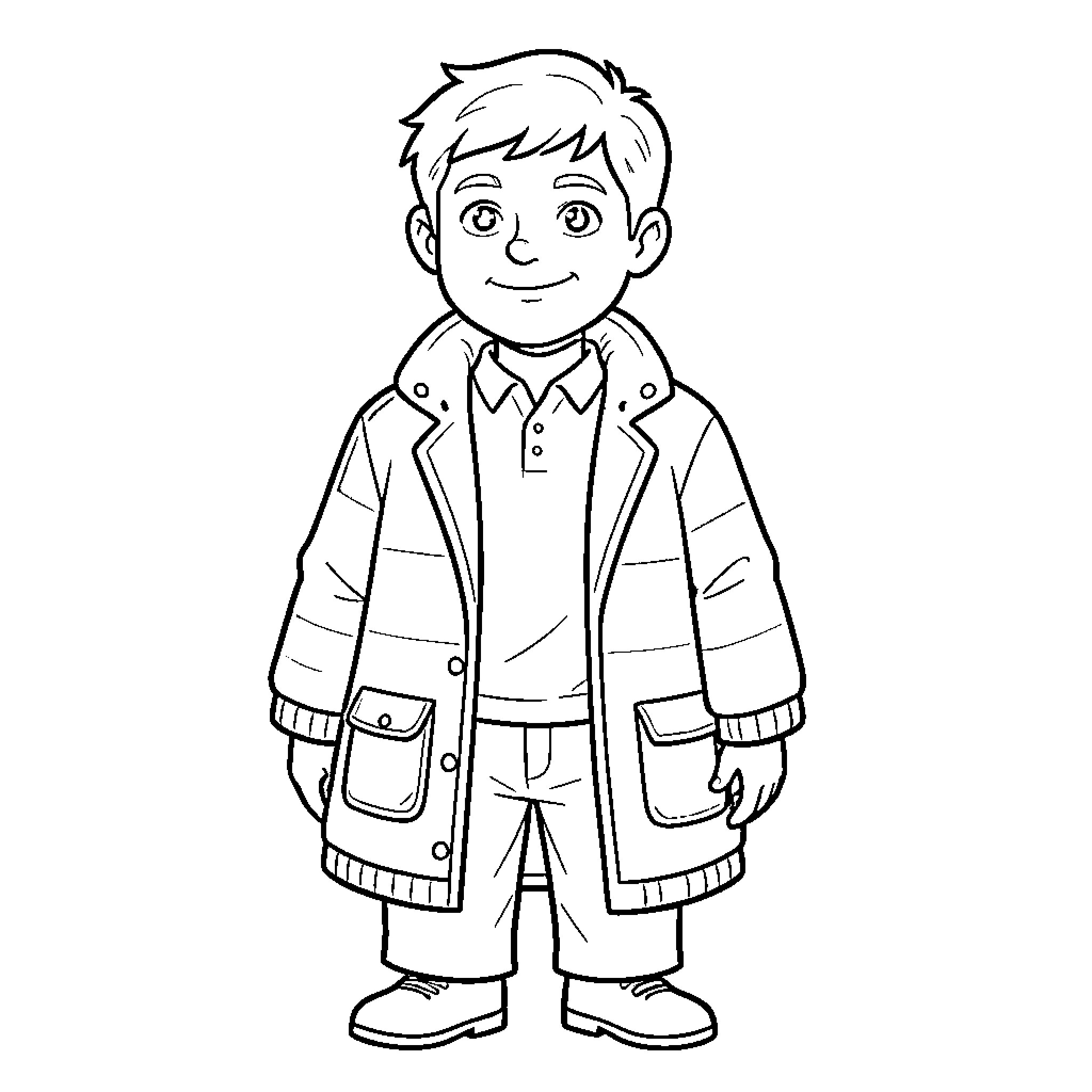 Joseph in a warm winter outfit Coloring Page (free black-and-white line drawing printable PDF for all, from beginners to advanced learners, including children, teens, adults, and seniors)
