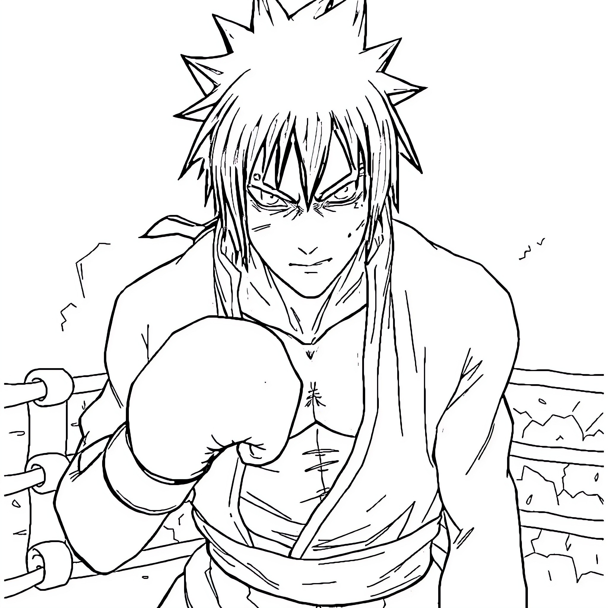 Sasuke's Determined Expression in Ninja Attire Coloring Page (free black-and-white line drawing printable PDF for all, from beginners to advanced learners, including children, teens, adults, and seniors)