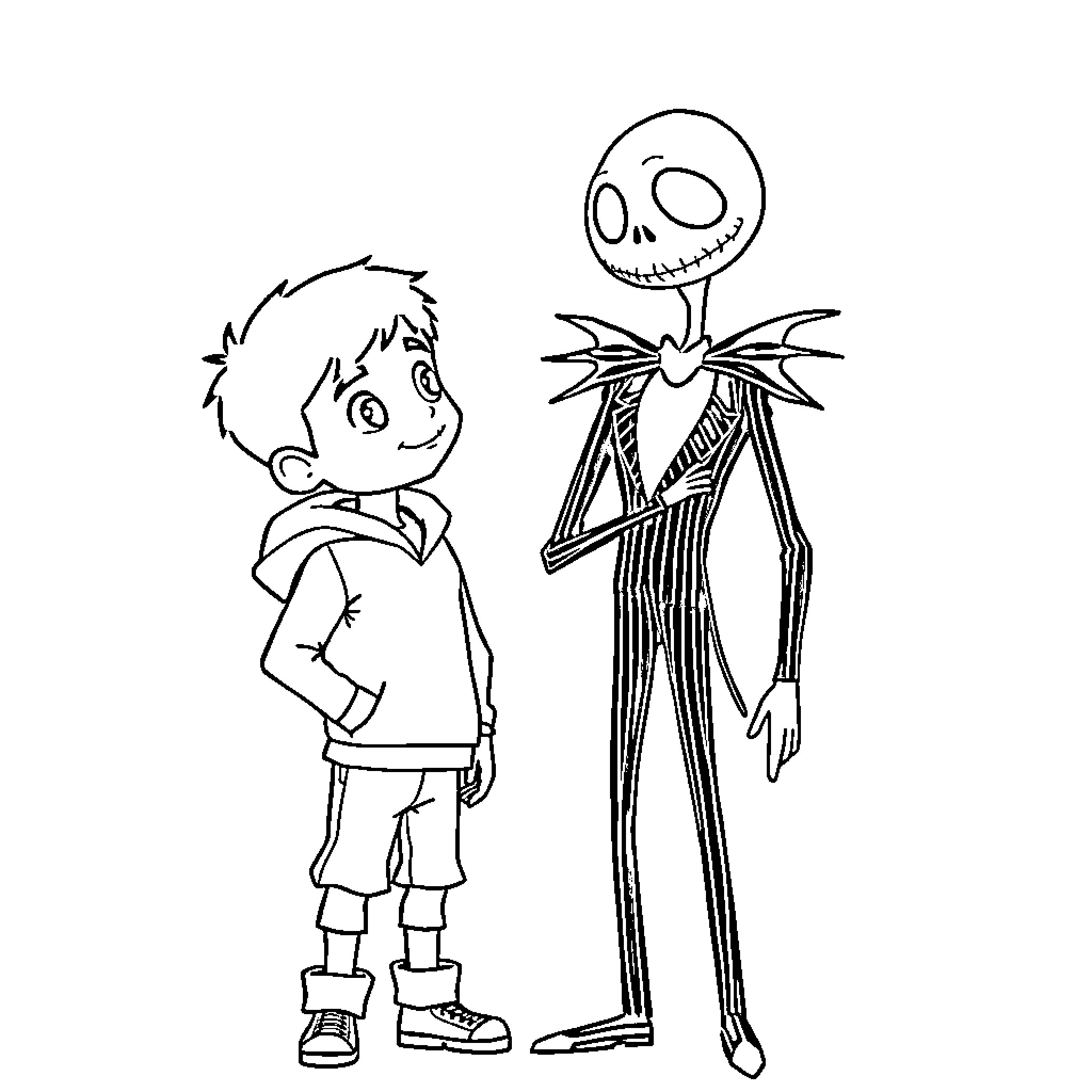 Miguel meets the curious character Coloring Page (free black-and-white line drawing printable PDF for all, from beginners to advanced learners, including children, teens, adults, and seniors)