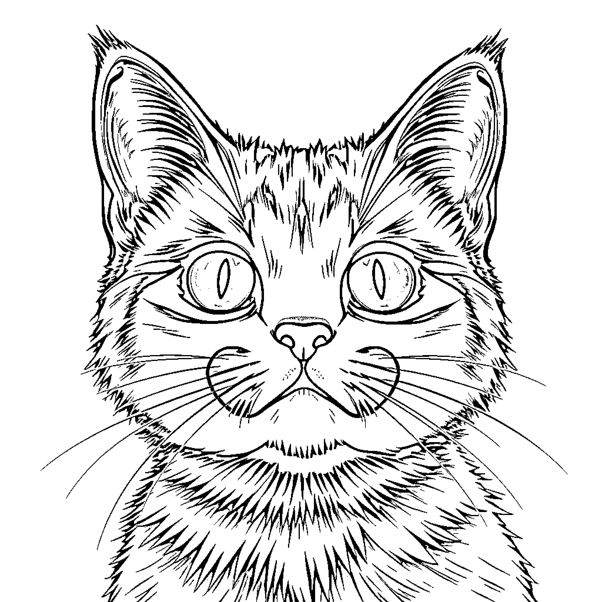 Catseye: Feline Flair Coloring Page (free black-and-white line drawing printable PDF for all, from beginners to advanced learners, including children, teens, adults, and seniors)