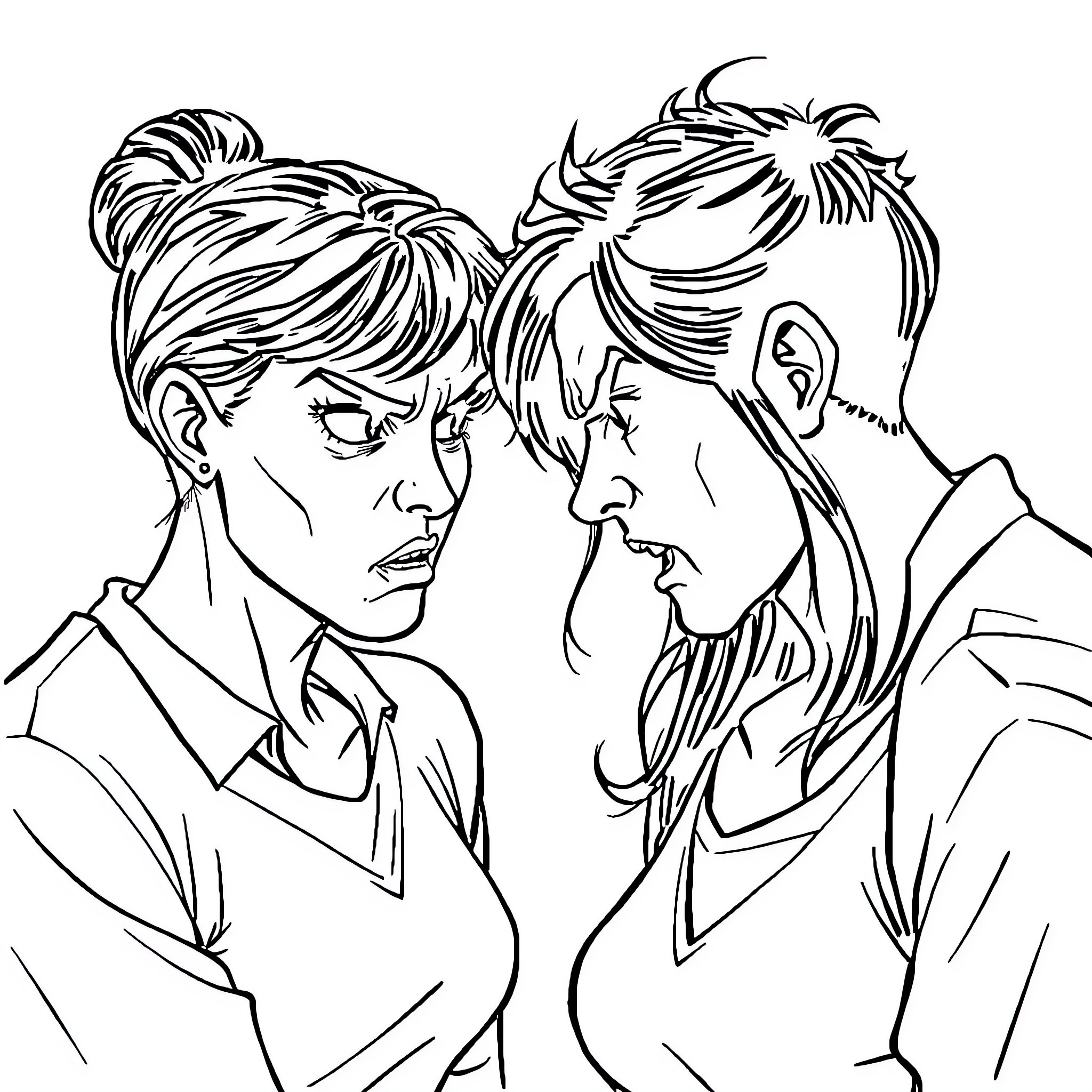Wife's Intimate Moment with Husband in Black and White Coloring Page (free black-and-white line drawing printable PDF for all, from beginners to advanced learners, including children, teens, adults, and seniors)