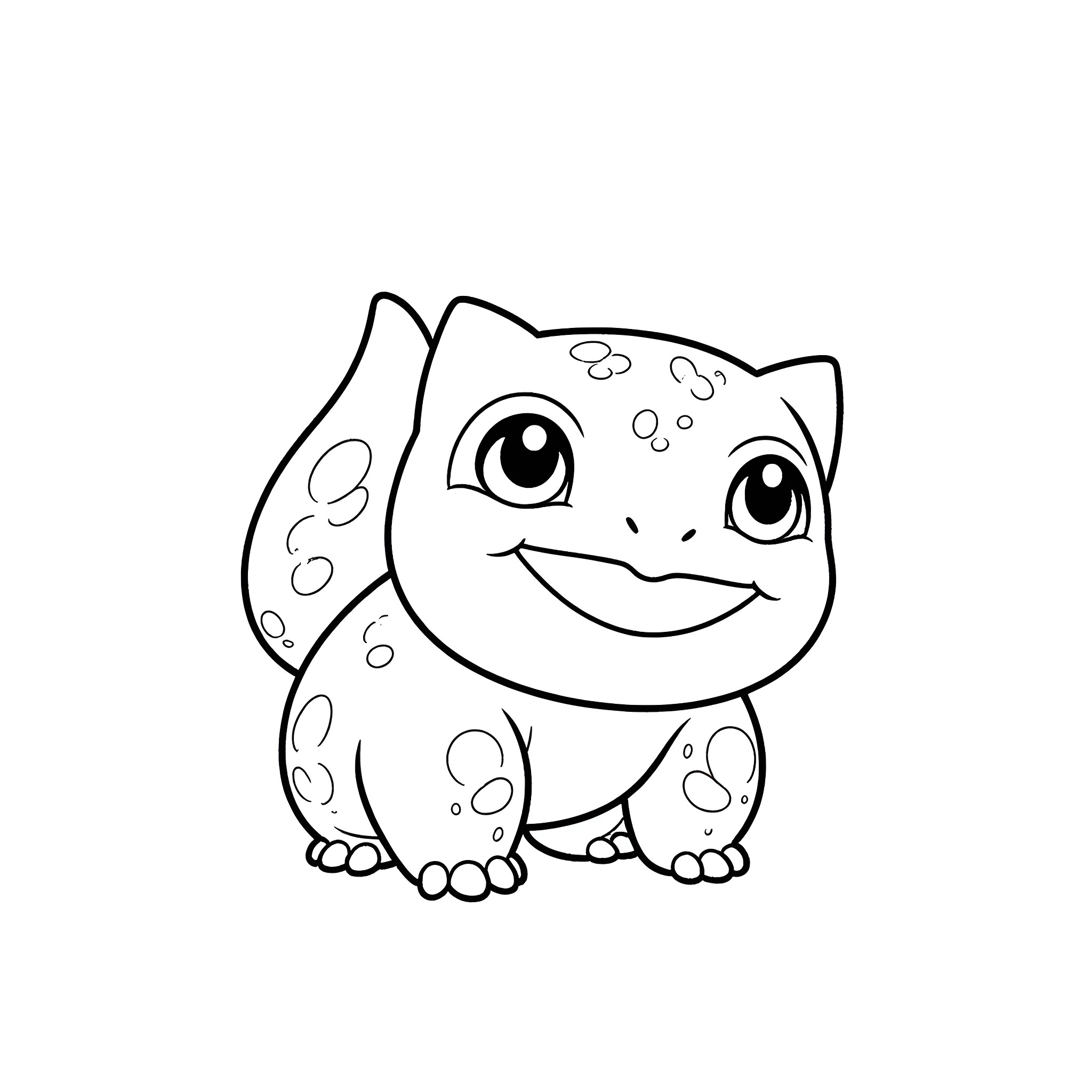 Bulbasaur smiling cheerfully Coloring Page (free black-and-white line drawing printable PDF for all, from beginners to advanced learners, including children, teens, adults, and seniors)