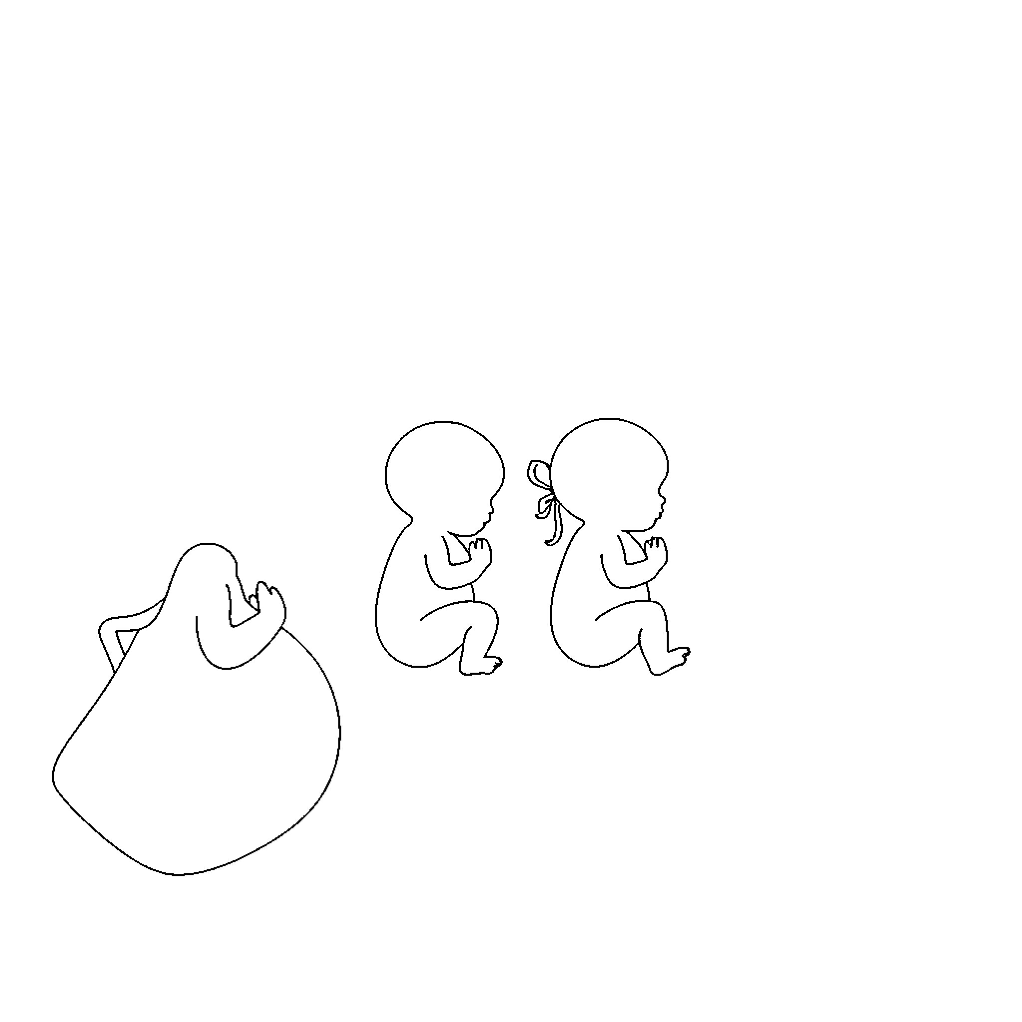 Baby twins resting in mother's womb Coloring Page (free black-and-white line drawing printable PDF for all, from beginners to advanced learners, including children, teens, adults, and seniors)