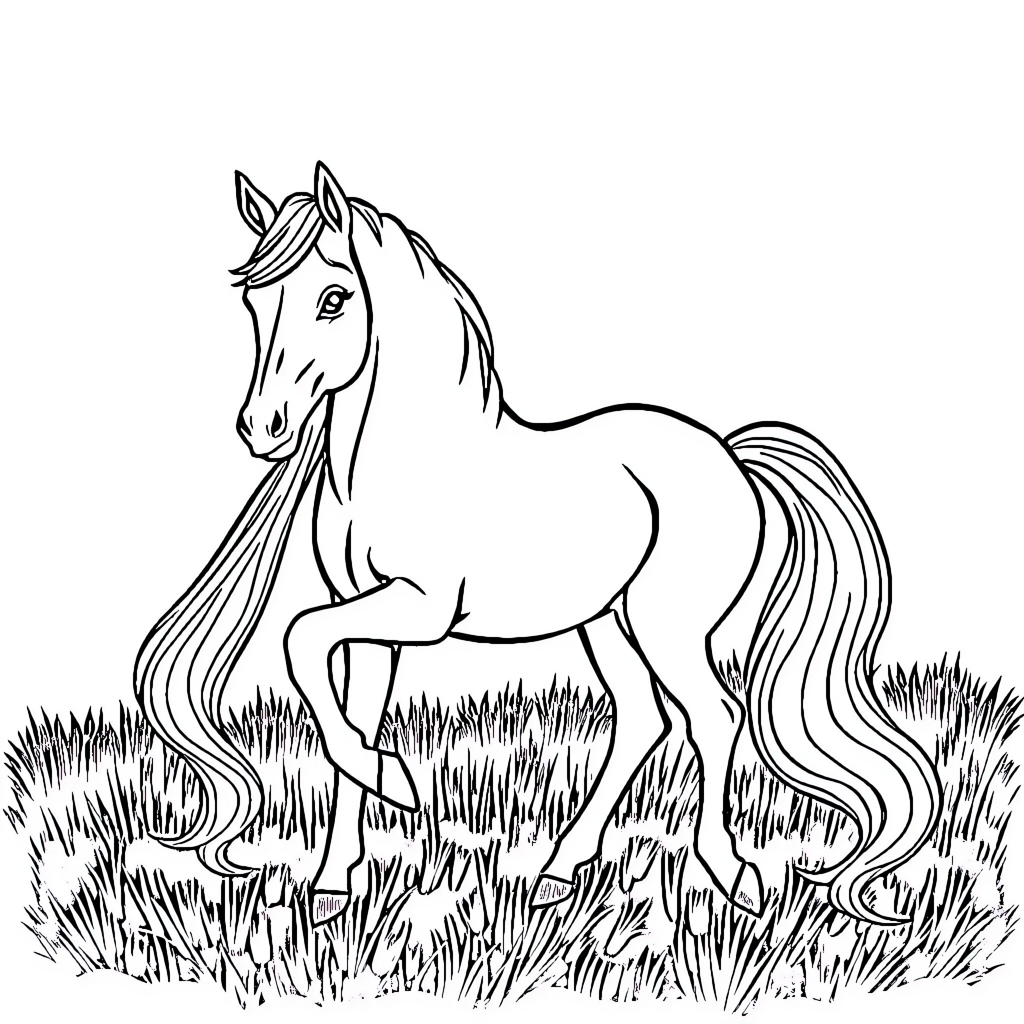 Potato horse grazing in the meadow Coloring Page (free black-and-white line drawing printable PDF for all, from beginners to advanced learners, including children, teens, adults, and seniors)