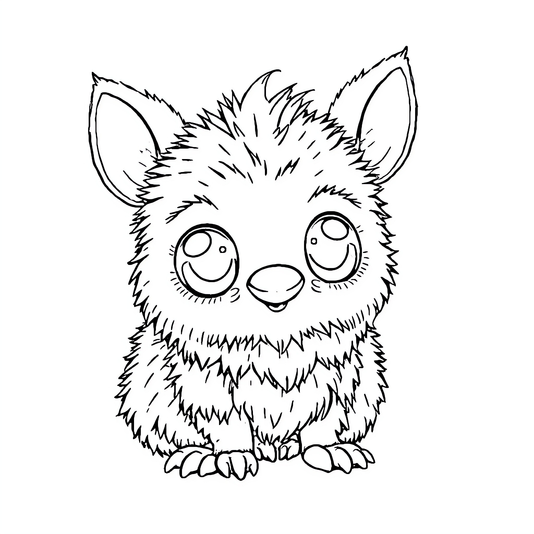Labubu the Cheerful Furry Creature Coloring Page (free black-and-white line drawing printable PDF for all, from beginners to advanced learners, including children, teens, adults, and seniors)