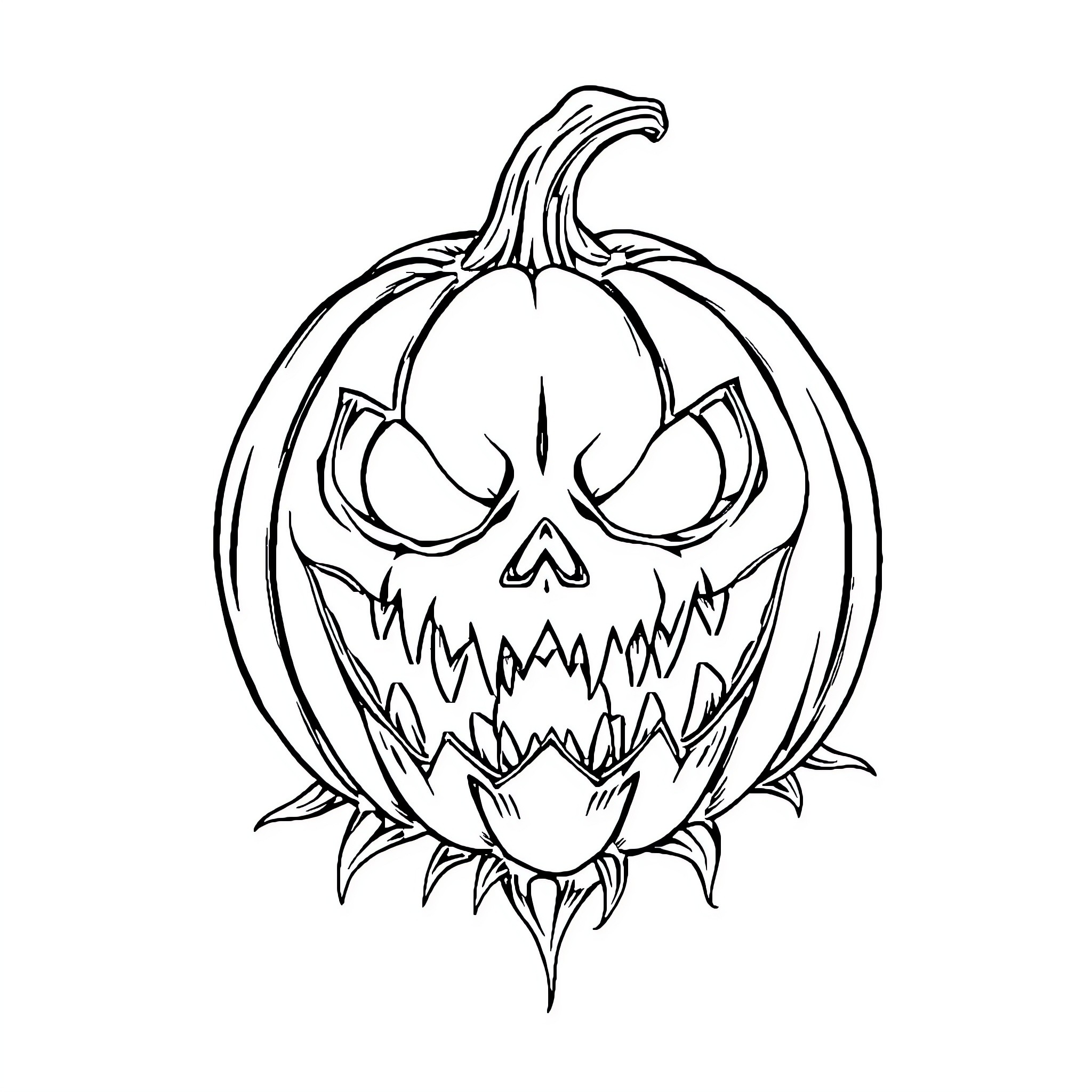 Pumpkin with frightening expression Coloring Page (free black-and-white line drawing printable PDF for all, from beginners to advanced learners, including children, teens, adults, and seniors)