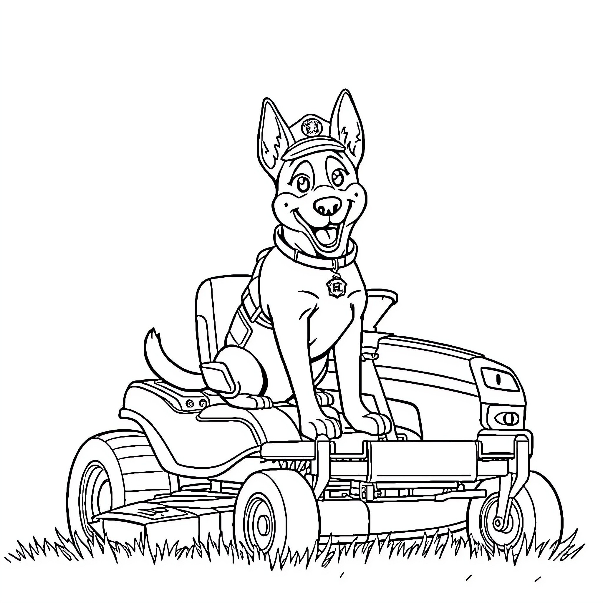 Police Dog patrolling on an all-terrain vehicle Coloring Page (free black-and-white line drawing printable PDF for all, from beginners to advanced learners, including children, teens, adults, and seniors)
