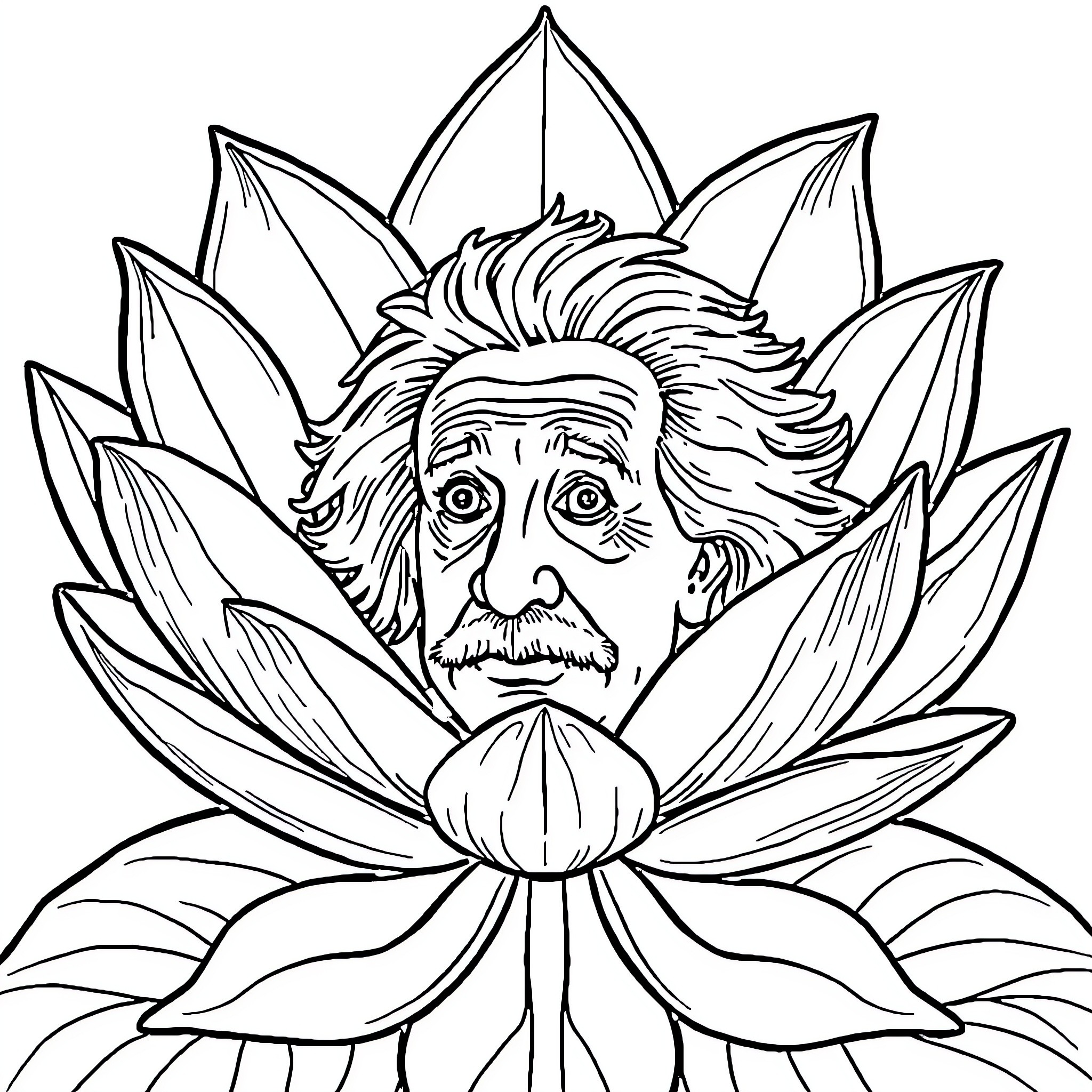 Lotus-Framed Enlightened Expression Coloring Page (free black-and-white line drawing printable PDF for all, from beginners to advanced learners, including children, teens, adults, and seniors)