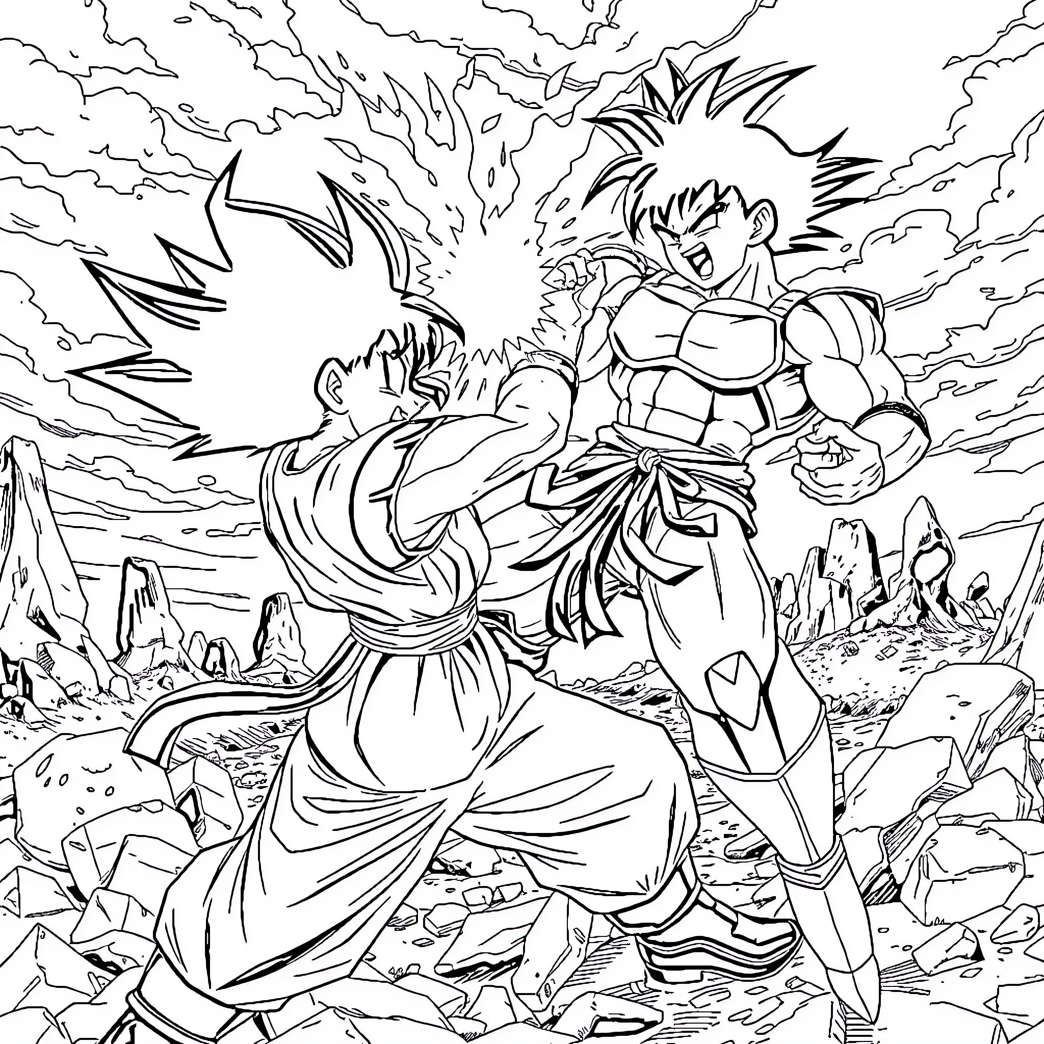 Gohan unleashing powerful energy attack Coloring Page (free black-and-white line drawing printable PDF for all, from beginners to advanced learners, including children, teens, adults, and seniors)