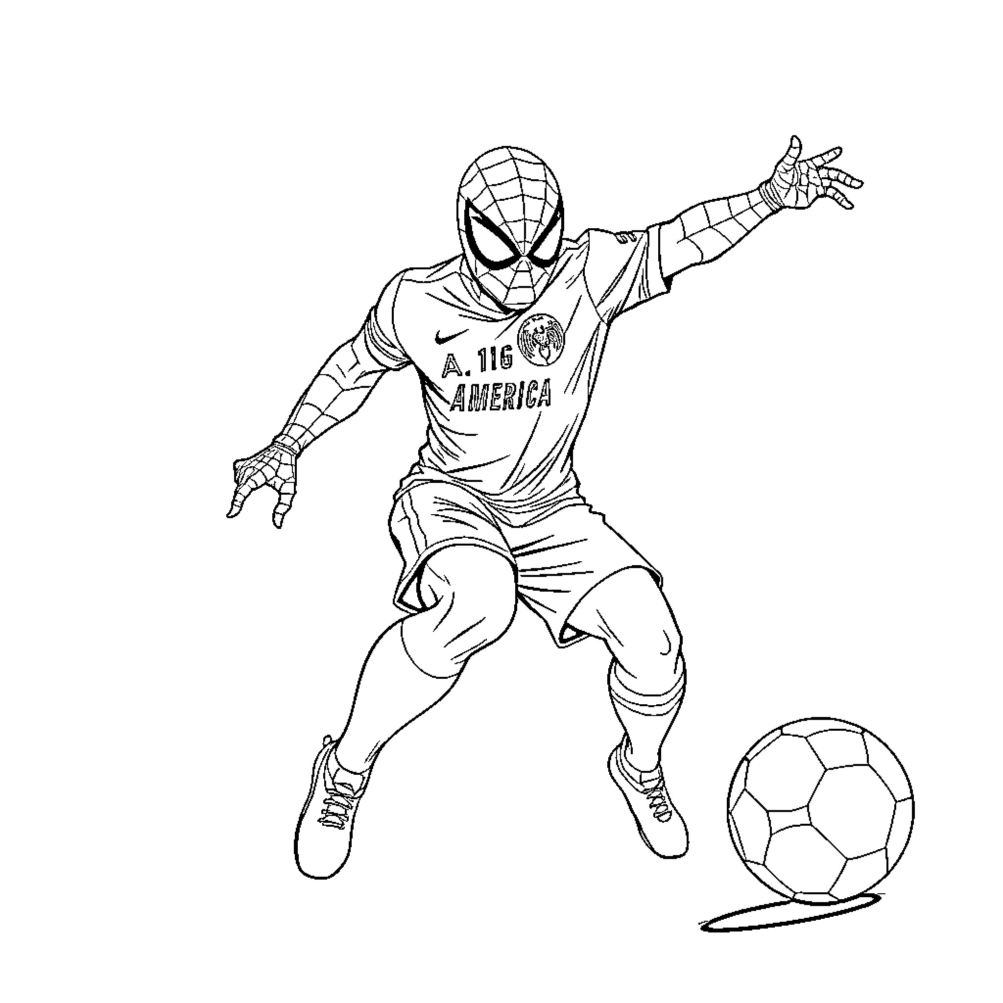Siderman playing soccer with enthusiasm Coloring Page (free black-and-white line drawing printable PDF for all, from beginners to advanced learners, including children, teens, adults, and seniors)