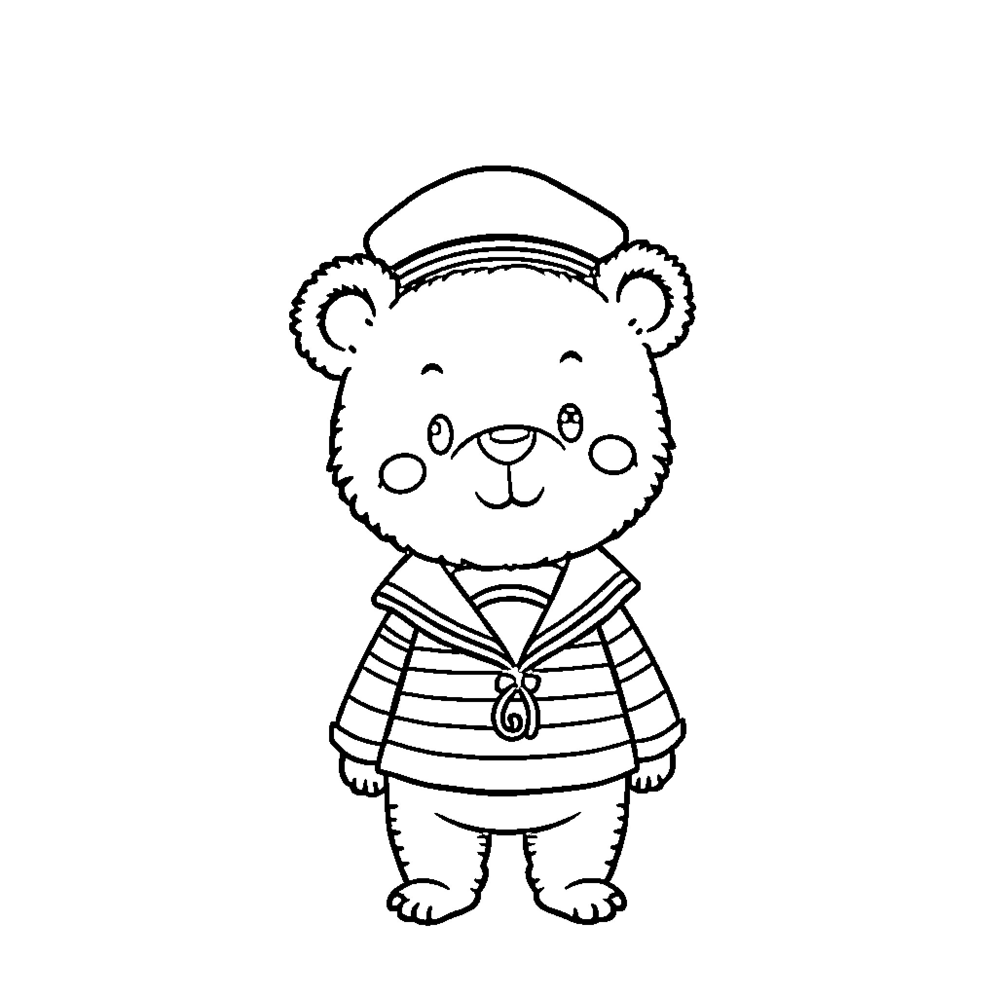 Bear in Sailor Outfit with Cheerful Expression Coloring Page (free black-and-white line drawing printable PDF for all, from beginners to advanced learners, including children, teens, adults, and seniors)