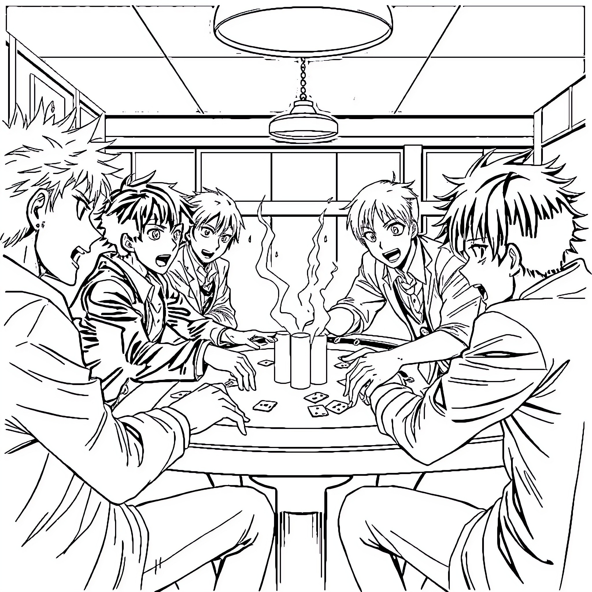 Kakegurui - Intense Gambling and Expressions Coloring Page (free black-and-white line drawing printable PDF for all, from beginners to advanced learners, including children, teens, adults, and seniors)