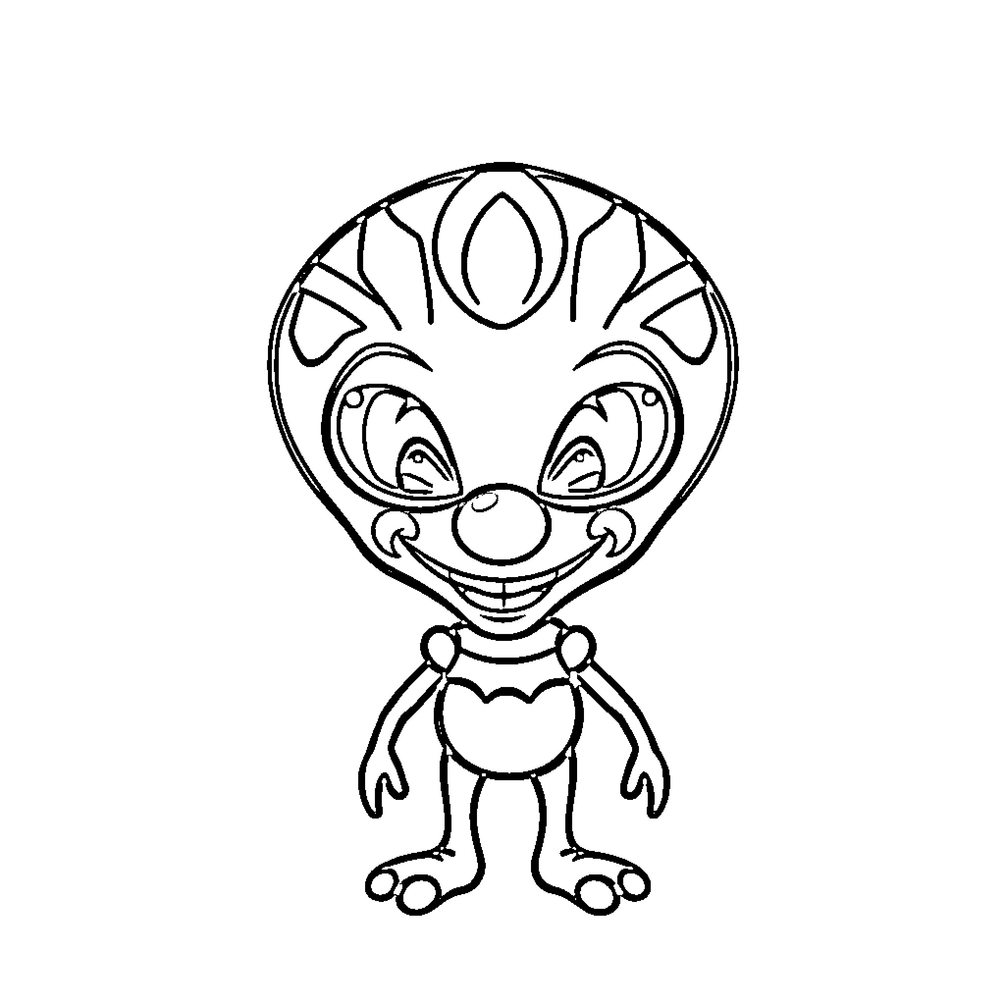 Alien creature with a playful expression Coloring Page (free black-and-white line drawing printable PDF for all, from beginners to advanced learners, including children, teens, adults, and seniors)