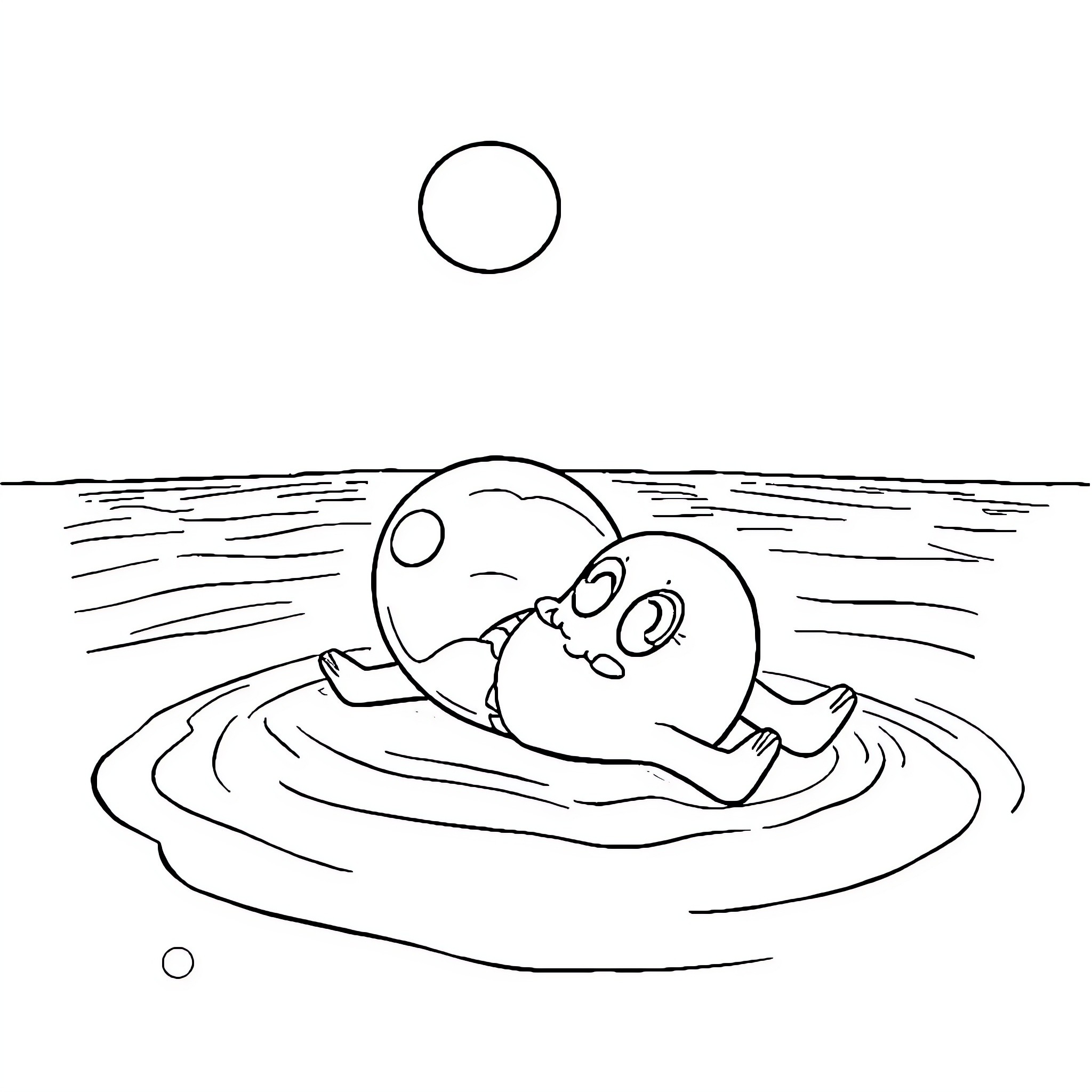 Bubble Buddy relaxing in the water Coloring Page (free black-and-white line drawing printable PDF for all, from beginners to advanced learners, including children, teens, adults, and seniors)