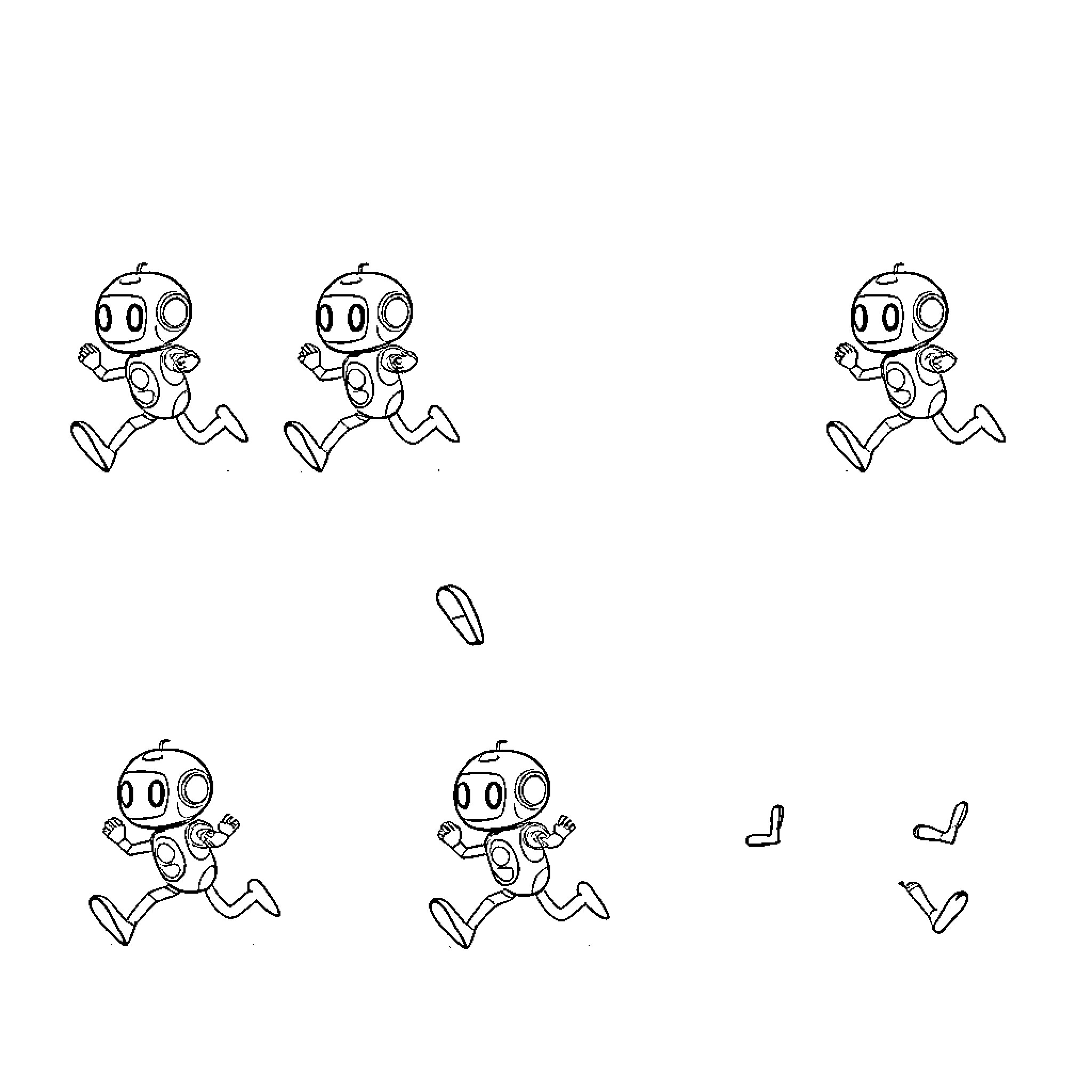 Robots running playfully on the field Coloring Page (free black-and-white line drawing printable PDF for all, from beginners to advanced learners, including children, teens, adults, and seniors)