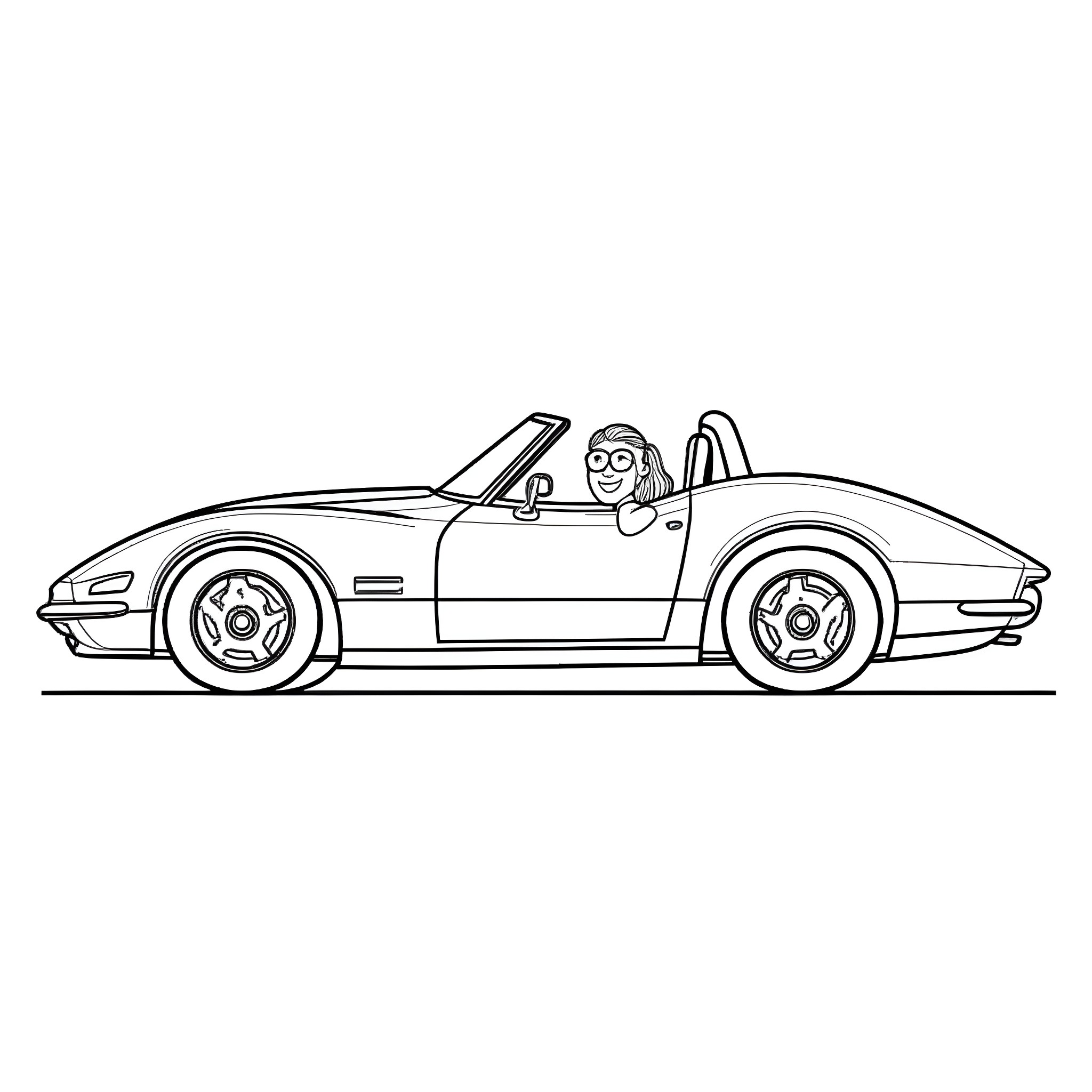 Caitlin Clark driving a sports car Coloring Page (free black-and-white line drawing printable PDF for all, from beginners to advanced learners, including children, teens, adults, and seniors)