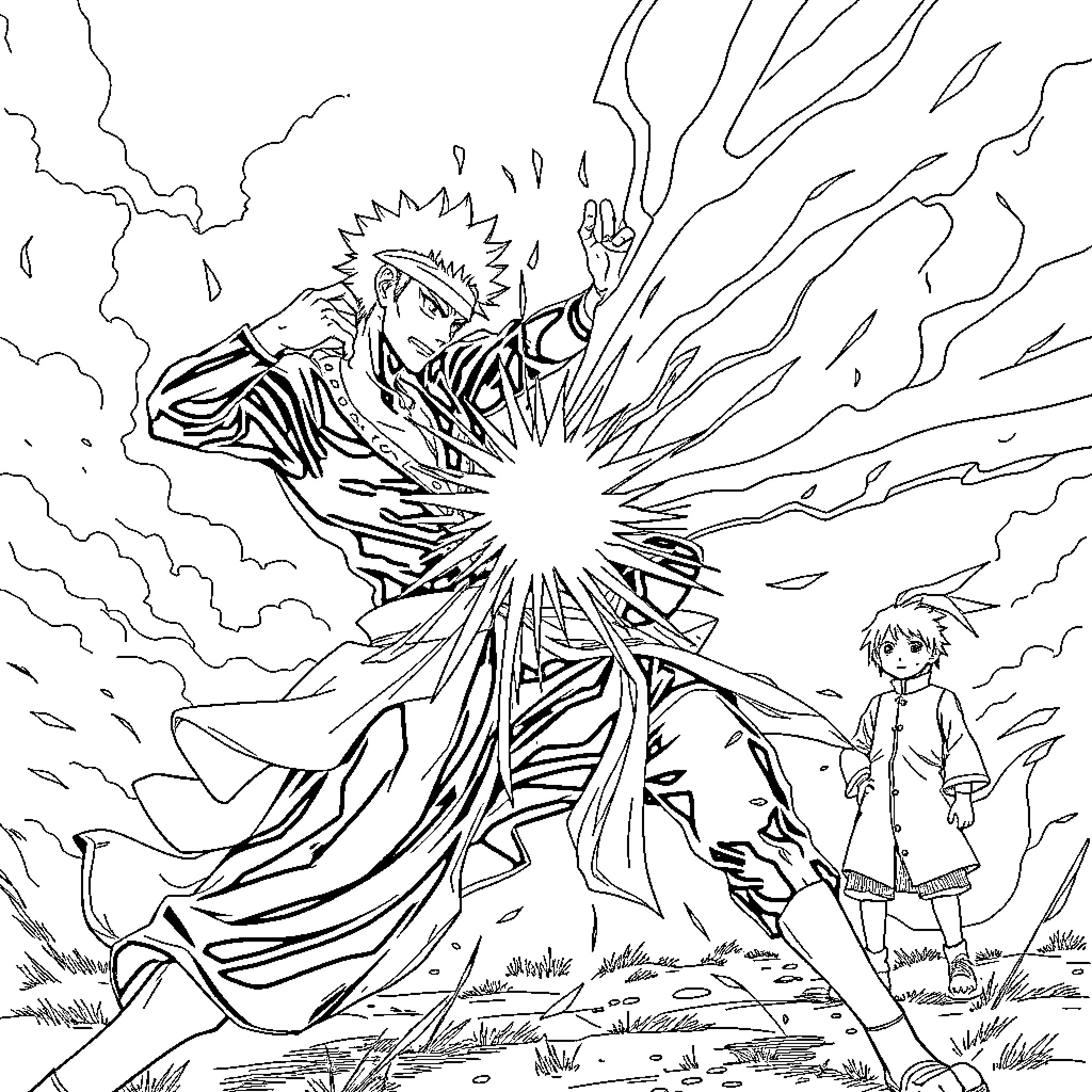Ichigo's Powerful Spiritual Manifestation Coloring Page (free black-and-white line drawing printable PDF for all, from beginners to advanced learners, including children, teens, adults, and seniors)