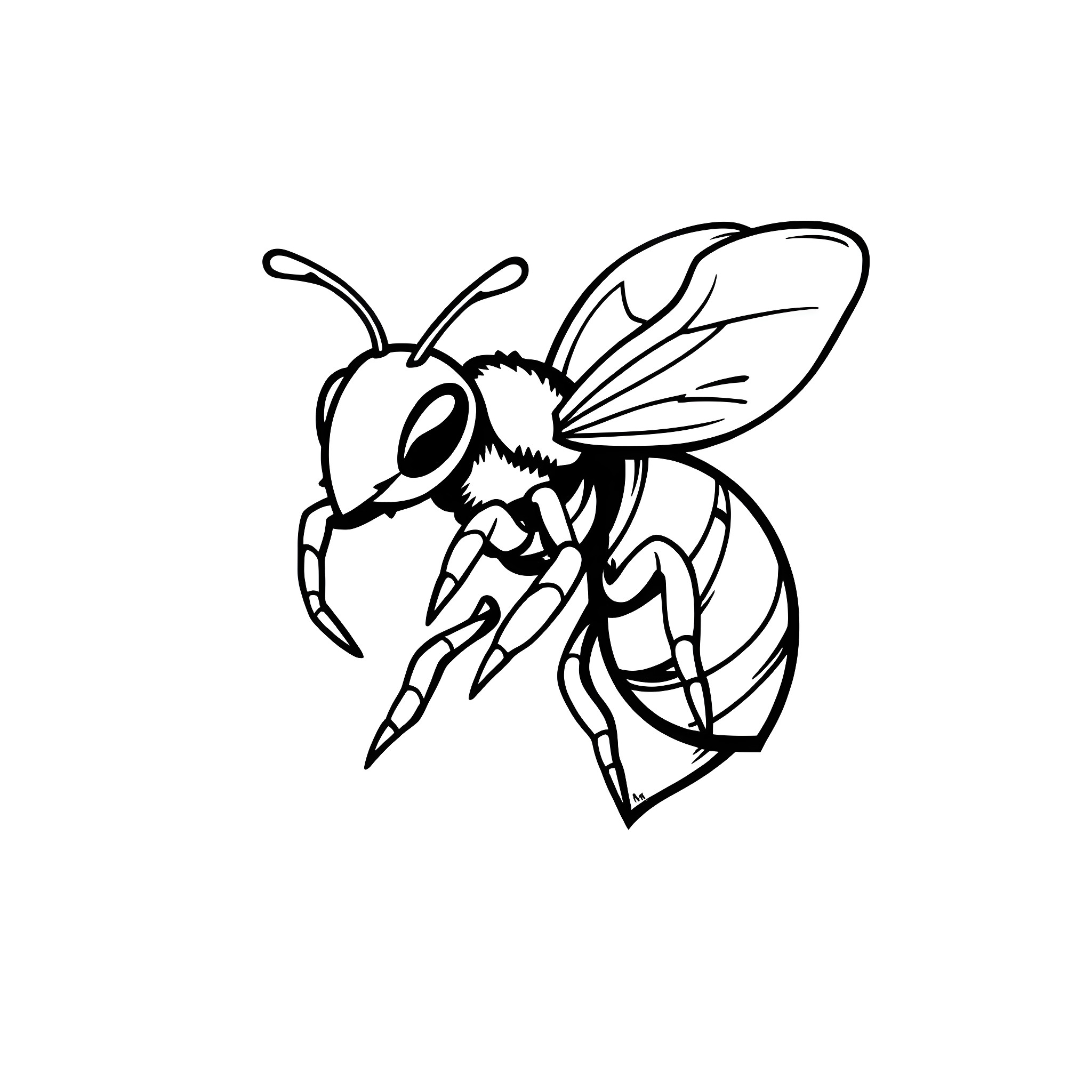 Bee buzzing with determination Coloring Page (free black-and-white line drawing printable PDF for all, from beginners to advanced learners, including children, teens, adults, and seniors)