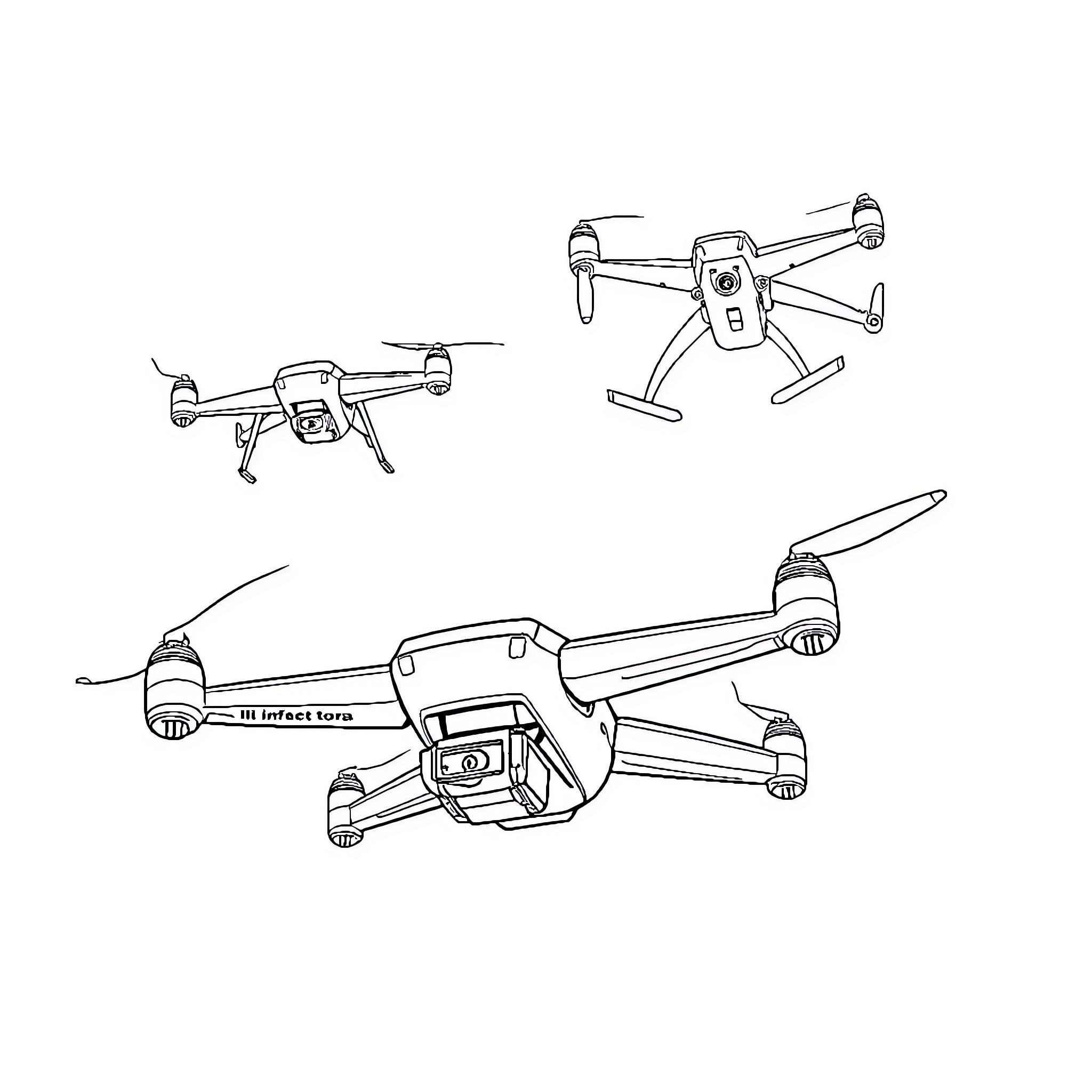 Drone aerial photography equipment in action Coloring Page (free black-and-white line drawing printable PDF for all, from beginners to advanced learners, including children, teens, adults, and seniors)