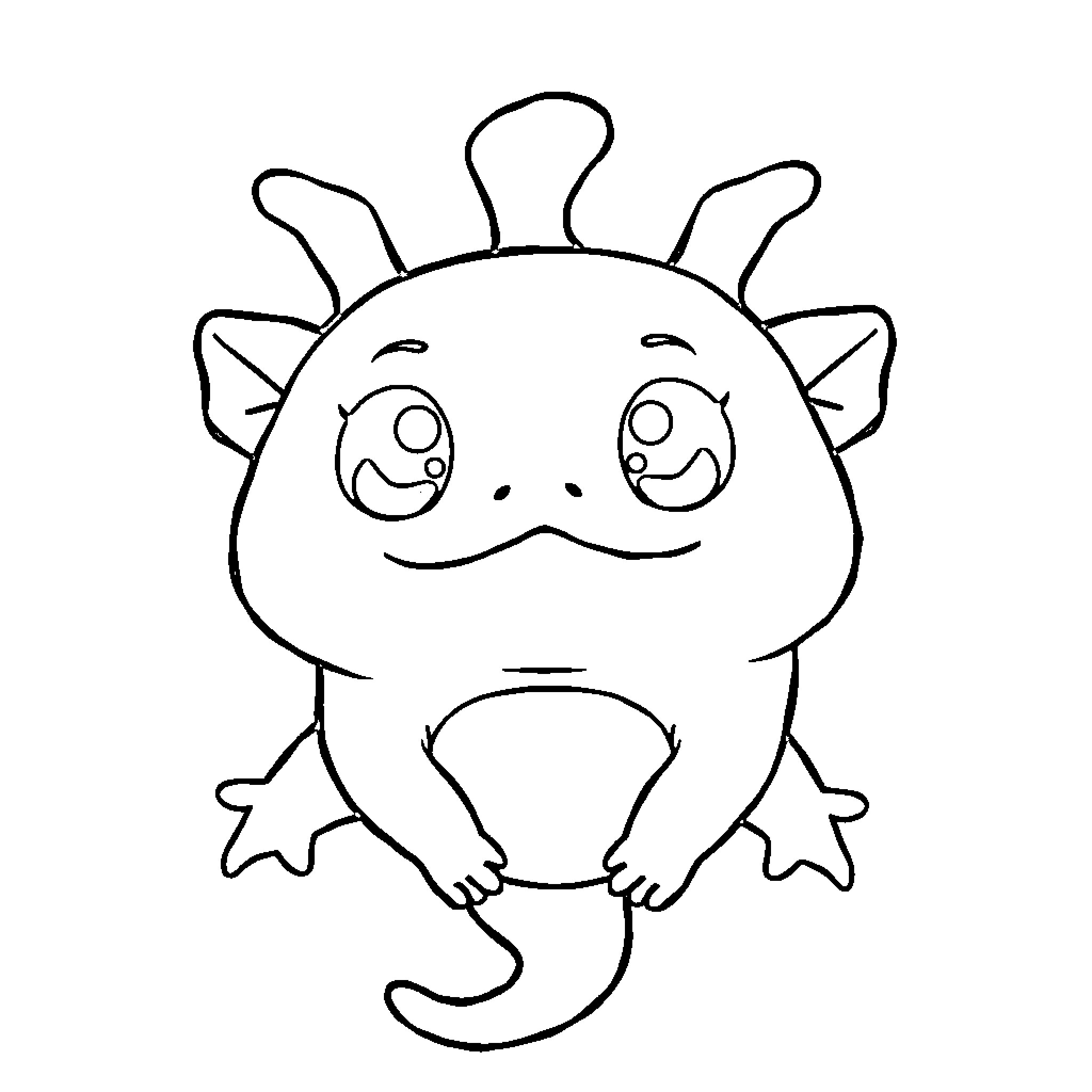 Axolotl displaying cute expression Coloring Page (free black-and-white line drawing printable PDF for all, from beginners to advanced learners, including children, teens, adults, and seniors)