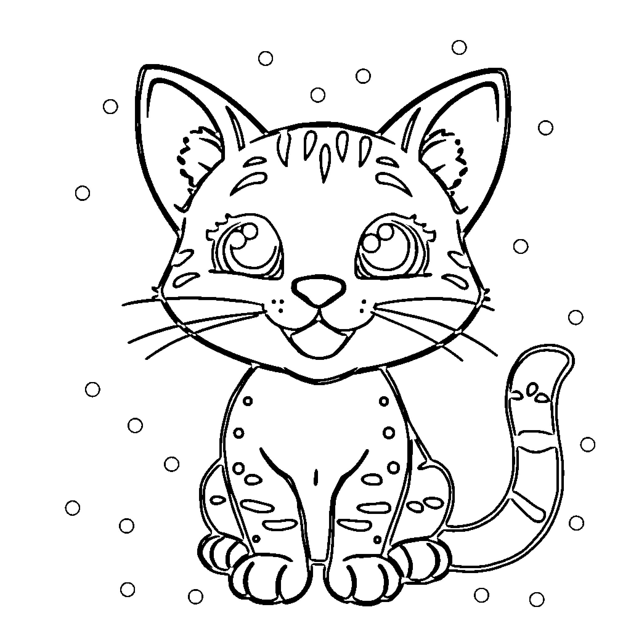 Cat coloring book character with expressive face Coloring Page (free black-and-white line drawing printable PDF for all, from beginners to advanced learners, including children, teens, adults, and seniors)