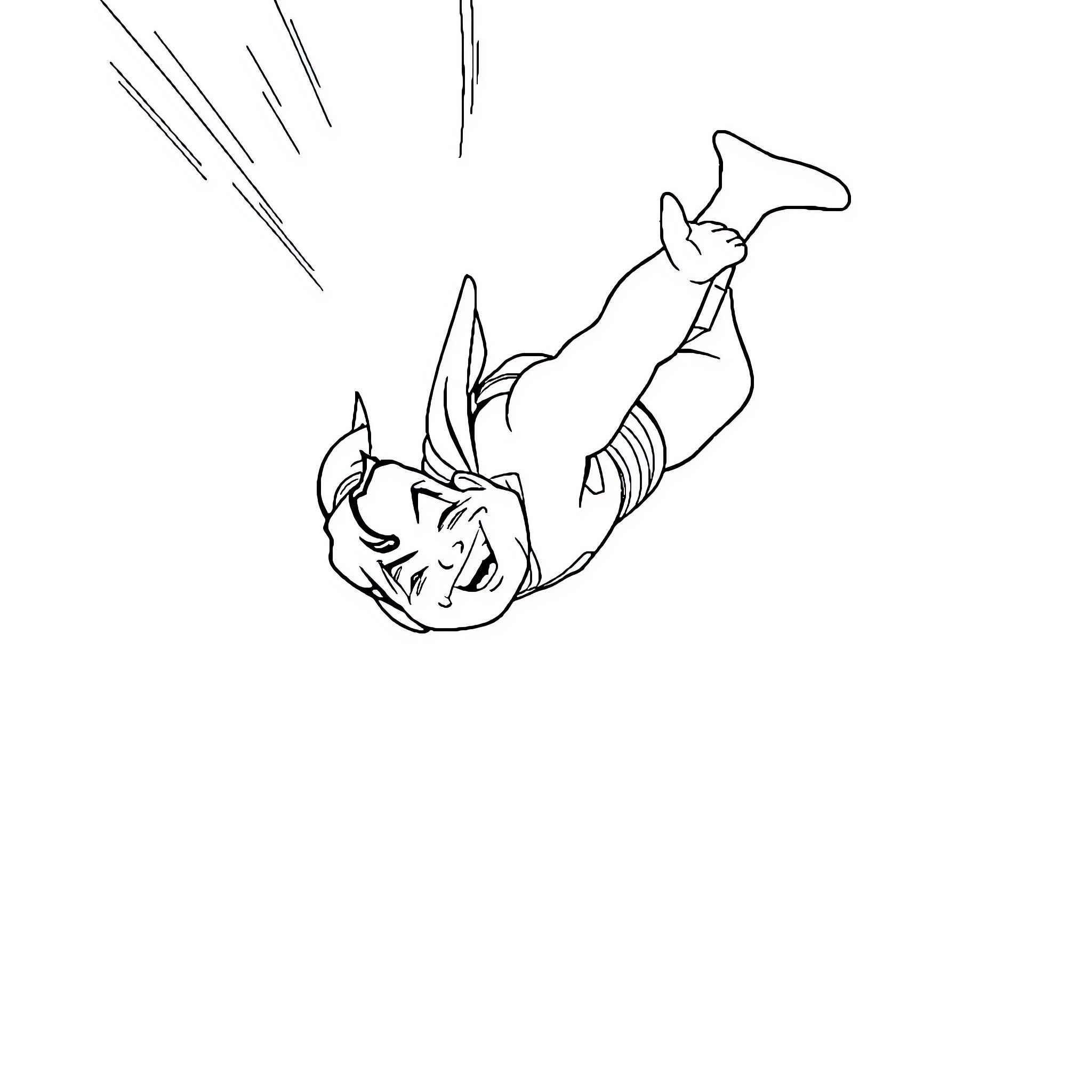 Superman falling rapidly in dramatic pose Coloring Page (free black-and-white line drawing printable PDF for all, from beginners to advanced learners, including children, teens, adults, and seniors)