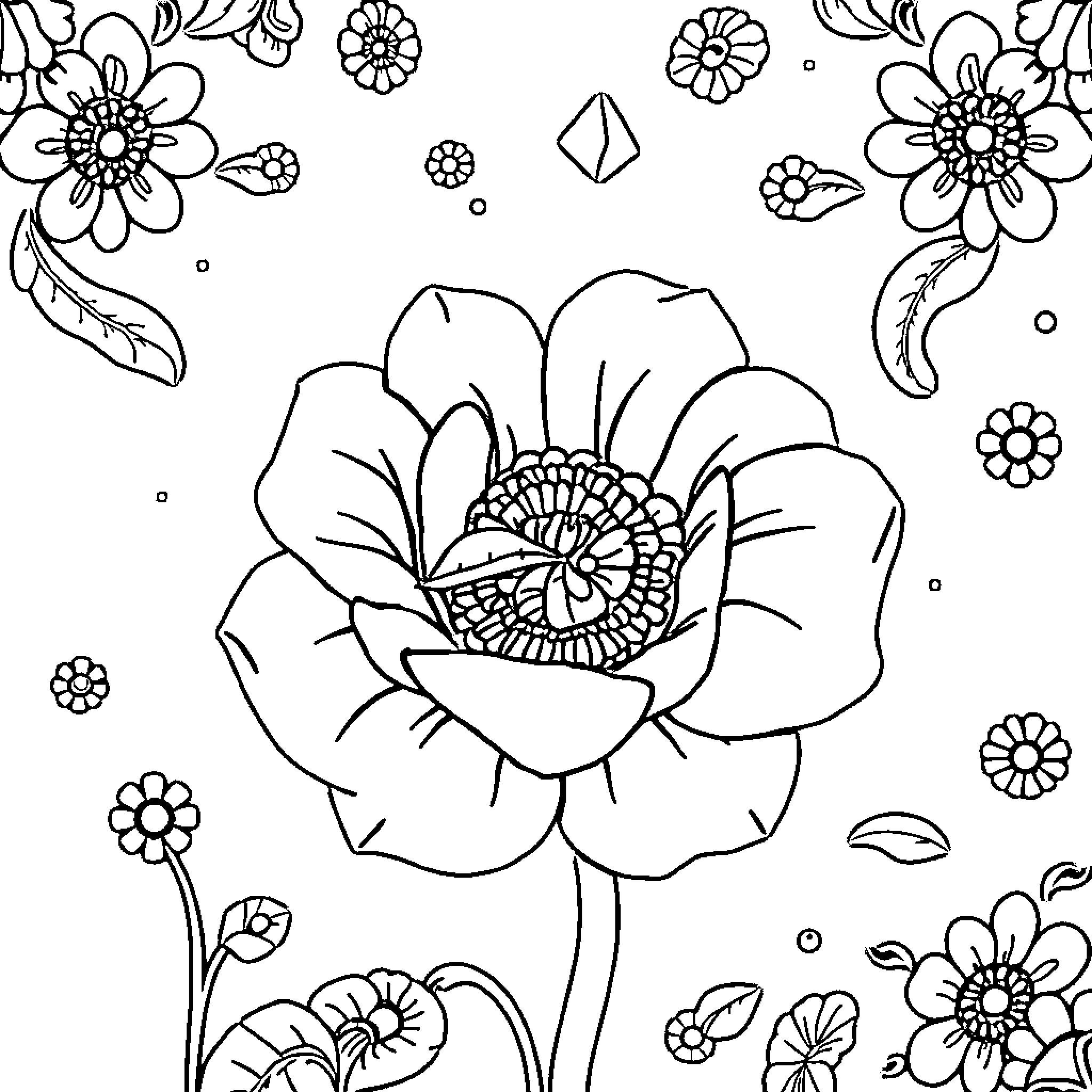 Drawing Ideas: Floral Patterns and Decorative Designs Coloring Page (free black-and-white line drawing printable PDF for all, from beginners to advanced learners, including children, teens, adults, and seniors)