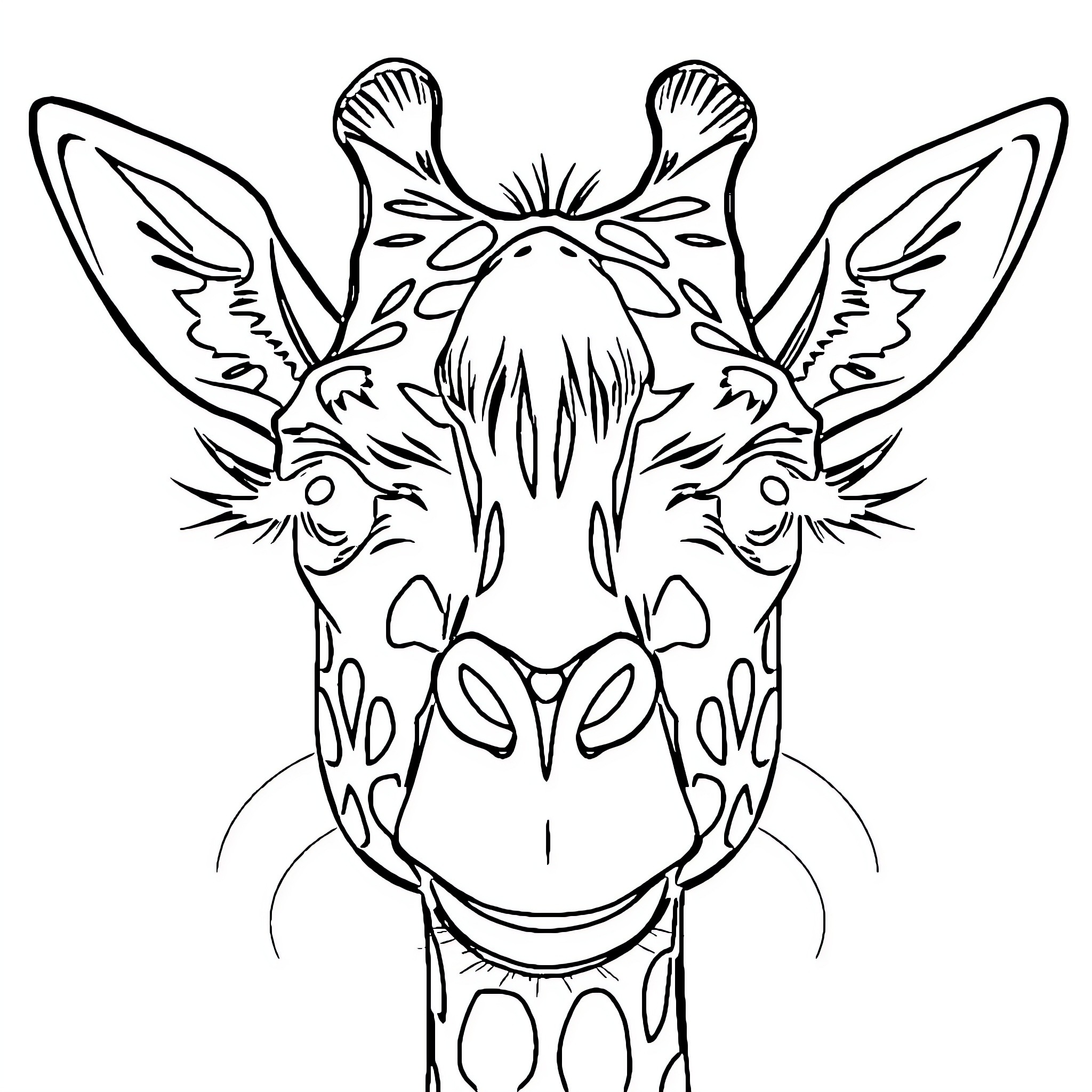 Giraffe with intricate head design Coloring Page (free black-and-white line drawing printable PDF for all, from beginners to advanced learners, including children, teens, adults, and seniors)