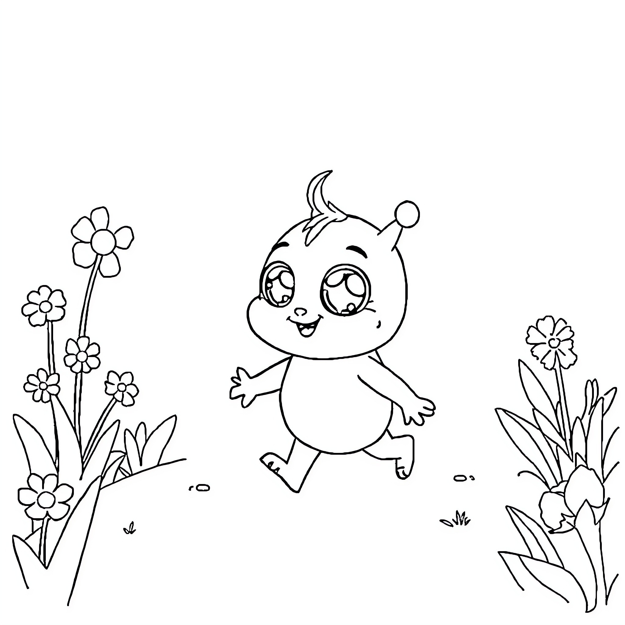 Teenieping's happy exploration in nature Coloring Page (free black-and-white line drawing printable PDF for all, from beginners to advanced learners, including children, teens, adults, and seniors)