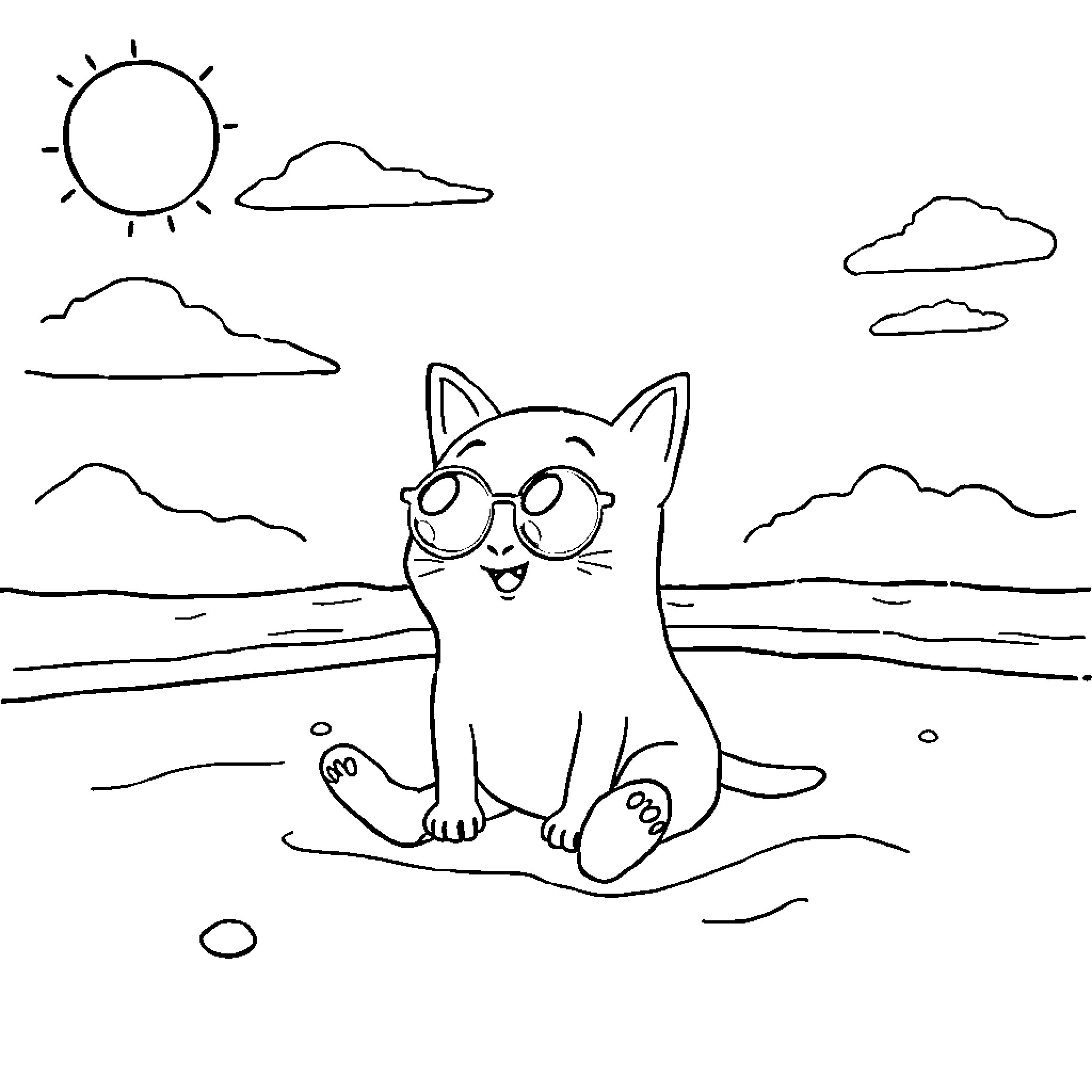 Lentilky's Sunny Day Adventure Coloring Page (free black-and-white line drawing printable PDF for all, from beginners to advanced learners, including children, teens, adults, and seniors)