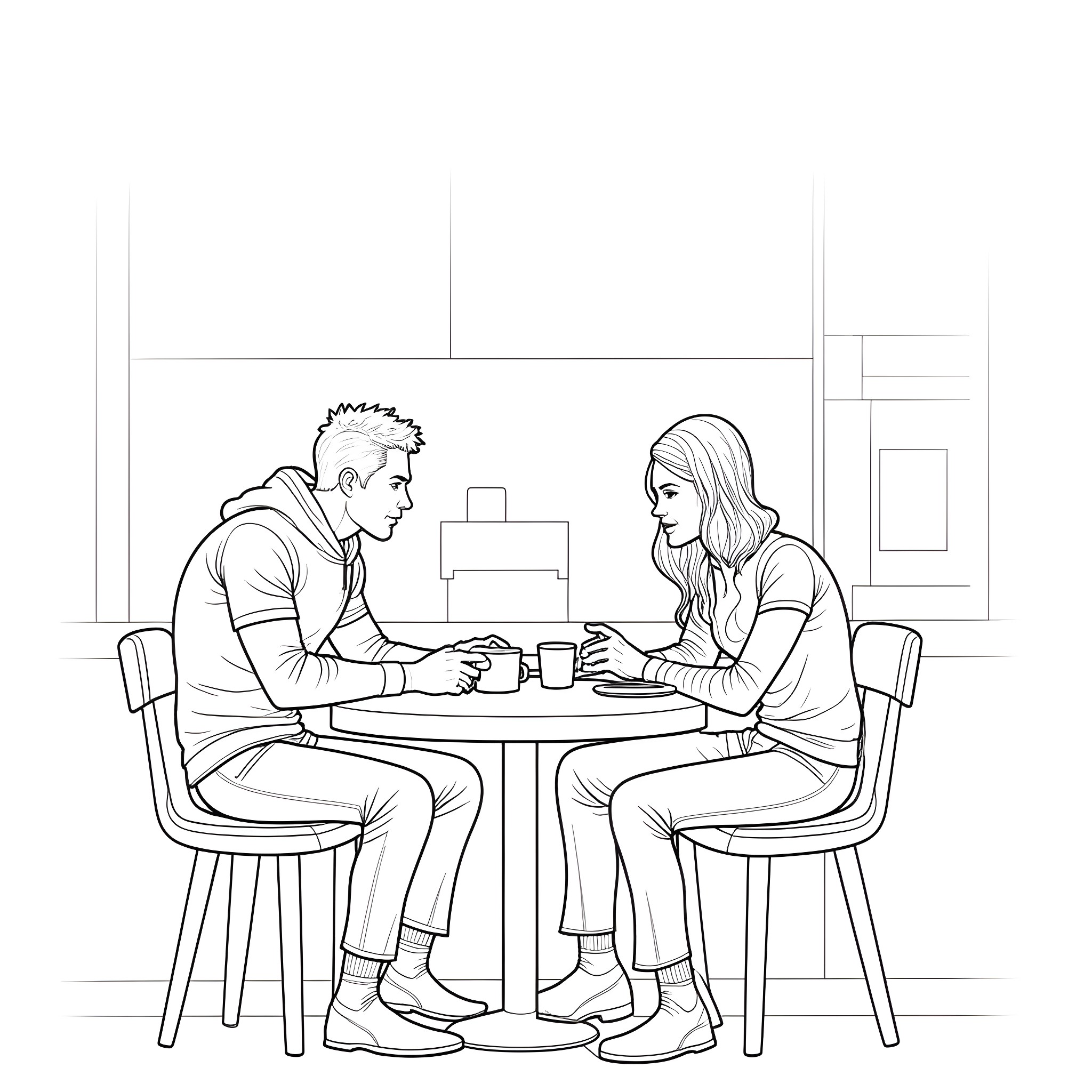 Marvel Characters Having a Casual Conversation Coloring Page (free black-and-white line drawing printable PDF for all, from beginners to advanced learners, including children, teens, adults, and seniors)