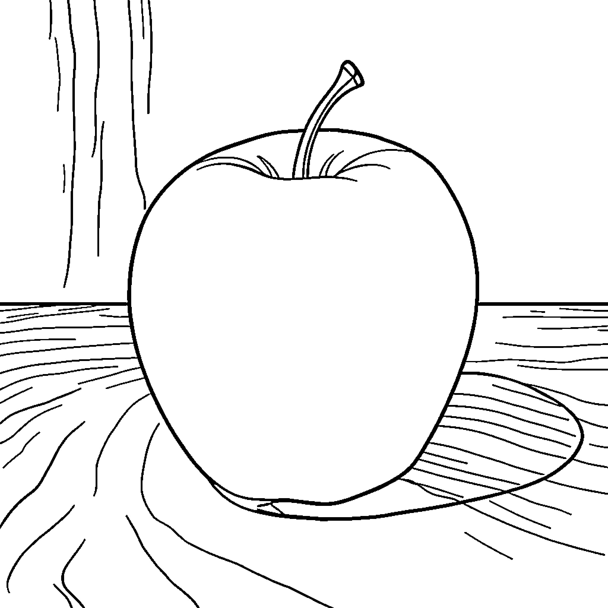 Apple in a Simple Sketch Coloring Page (free black-and-white line drawing printable PDF for all, from beginners to advanced learners, including children, teens, adults, and seniors)