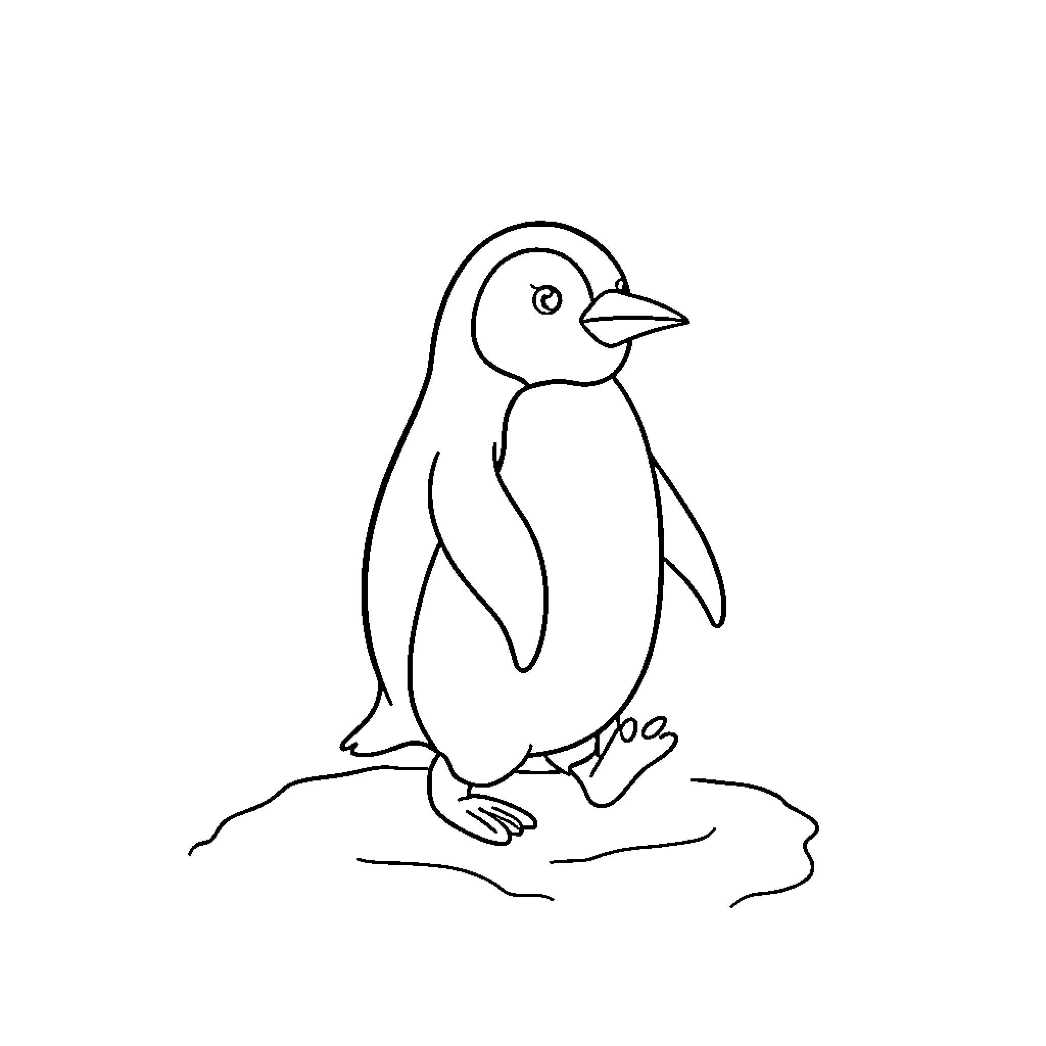 Penguin standing on ice Coloring Page (free black-and-white line drawing printable PDF for all, from beginners to advanced learners, including children, teens, adults, and seniors)