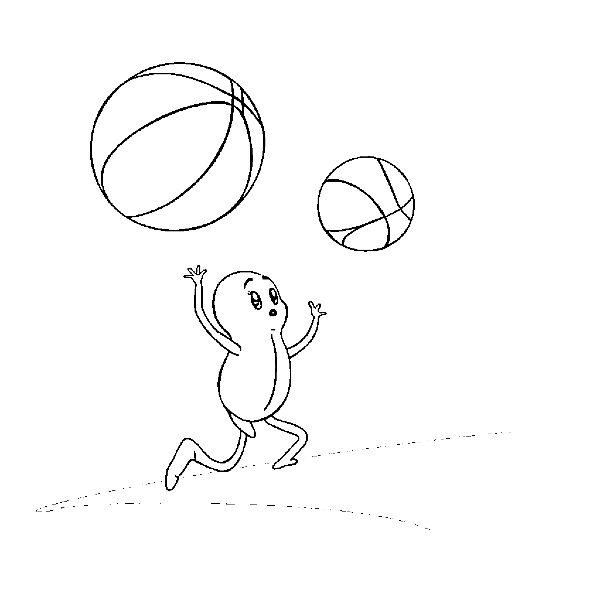 Peanut playing with bouncing balls Coloring Page (free black-and-white line drawing printable PDF for all, from beginners to advanced learners, including children, teens, adults, and seniors)